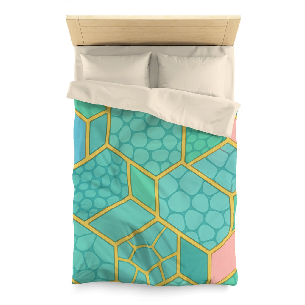 Housse de couette hexagonale pastel avec motifs géométriques et texture miel moderne