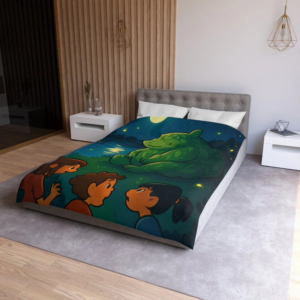 Housse de Couette Enchantée avec Ours Feuillu, Enfants et Nuit Étoilée