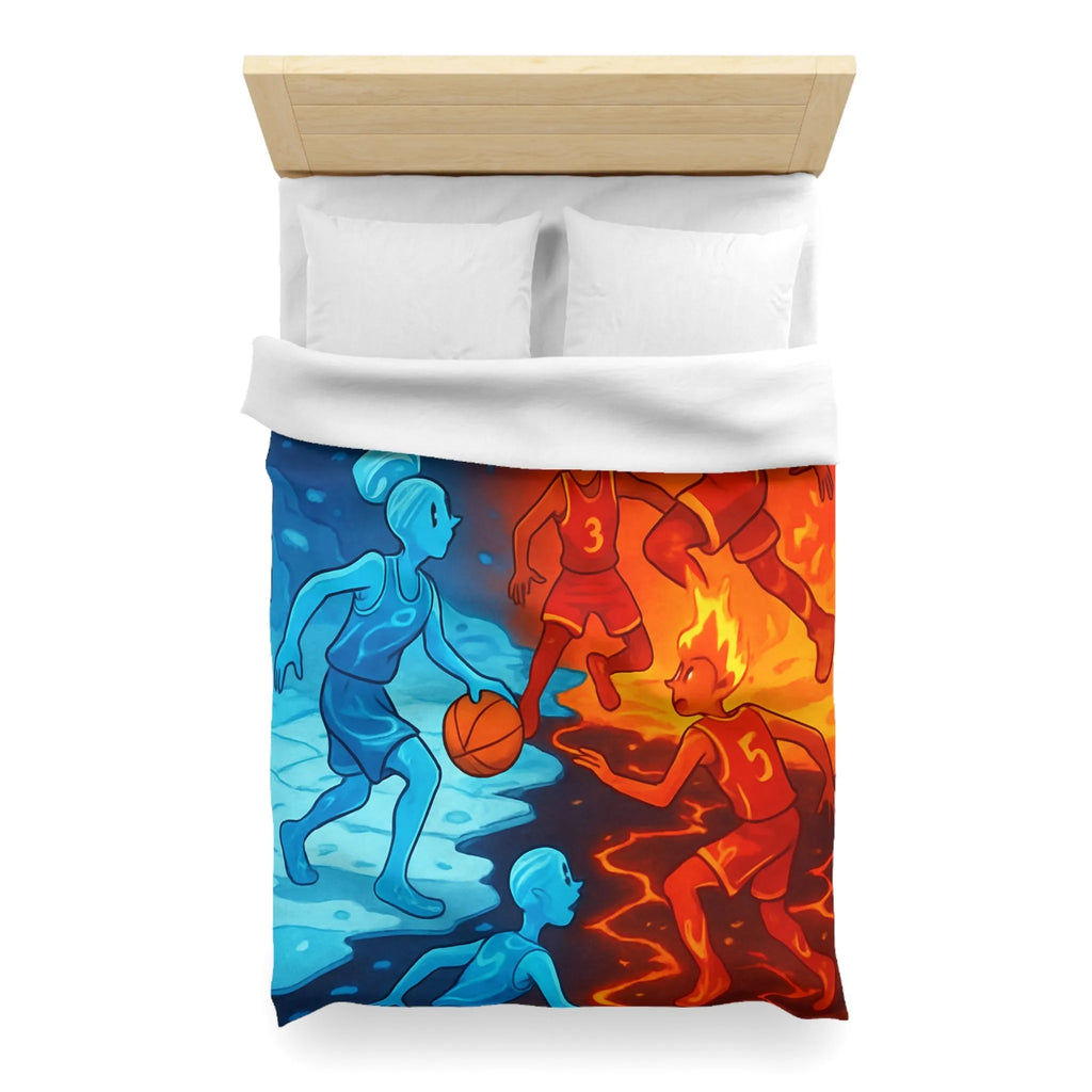 Housse de couette avec design artistique de basketball feu et glace spectaculaire