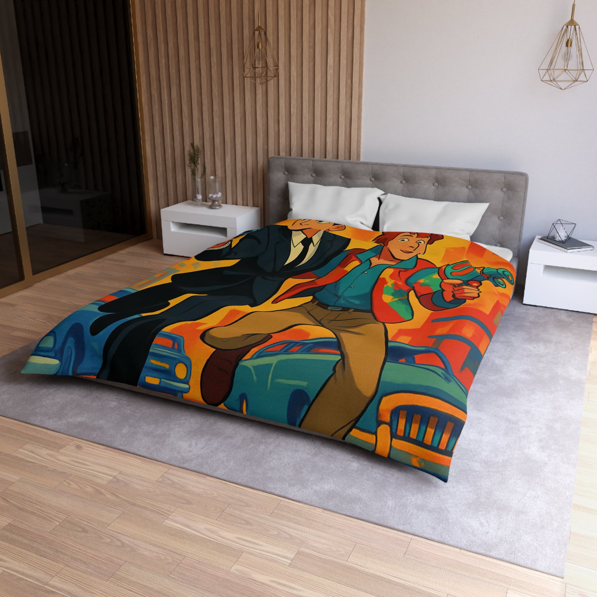 Housse de Couette Microfibre Illustration Unique Design Moderne Décoration Intérieure Raffinée