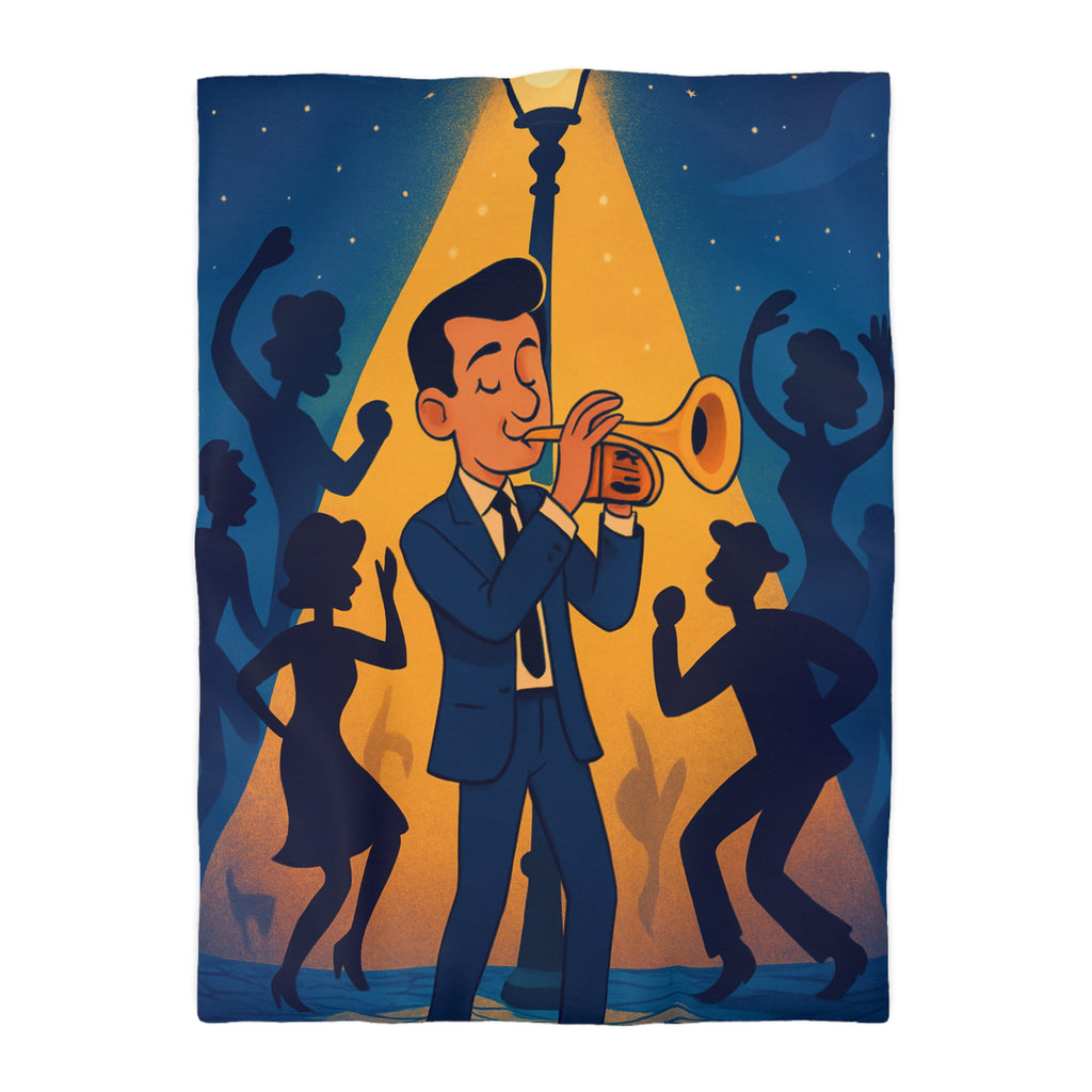 Housse de Couette Moderne avec Musicien Jouant de la Trompette sous Réverbère Nocturne