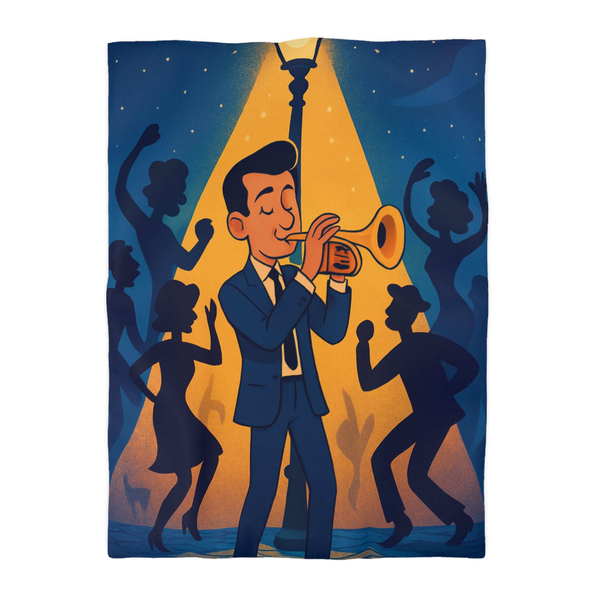 Housse de Couette Moderne avec Musicien Jouant de la Trompette sous Réverbère Nocturne