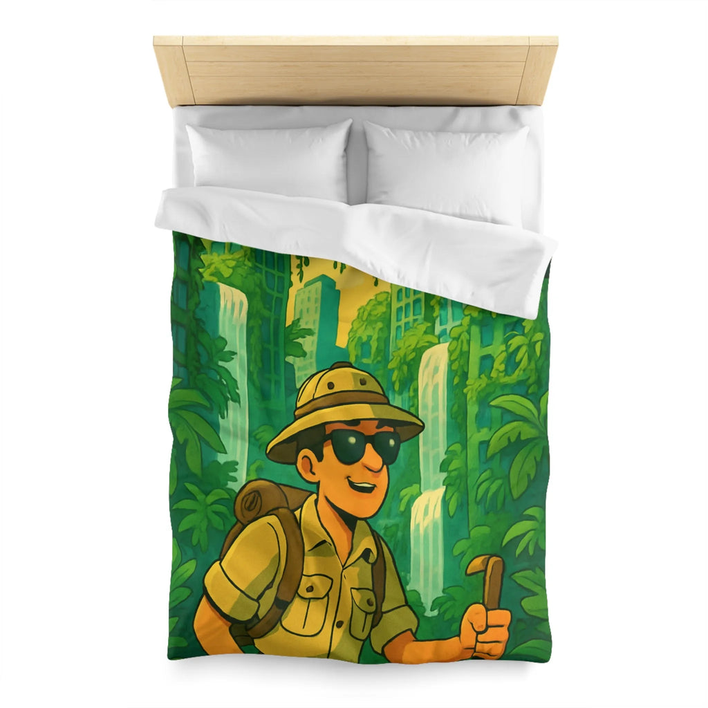 Housse de Couette Aventure Tropicale Multicolore avec Explorateur et Faune Luxuriante