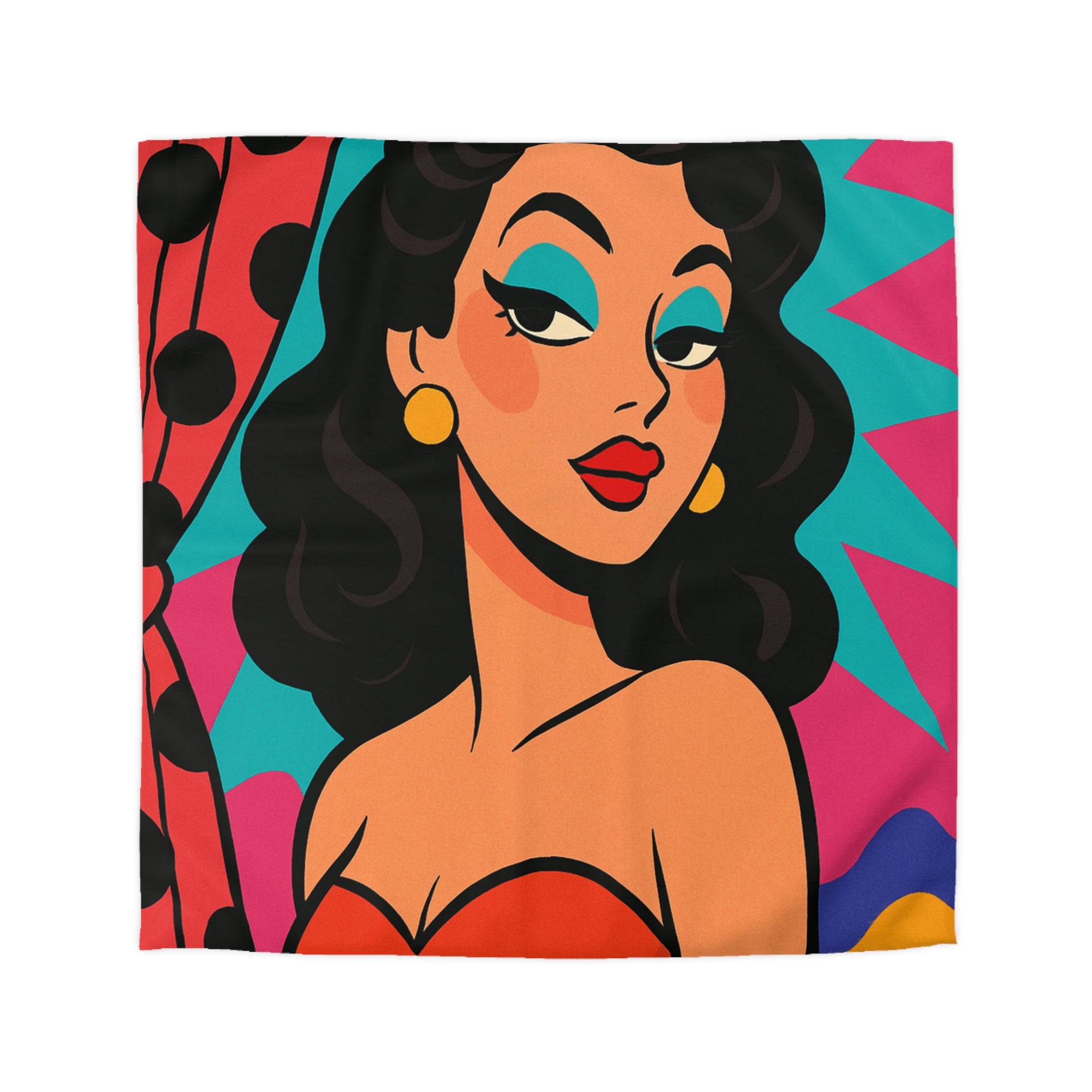 Housse de Couette Style Pop Art avec Illustration Femme Glamour et Couleurs Vives