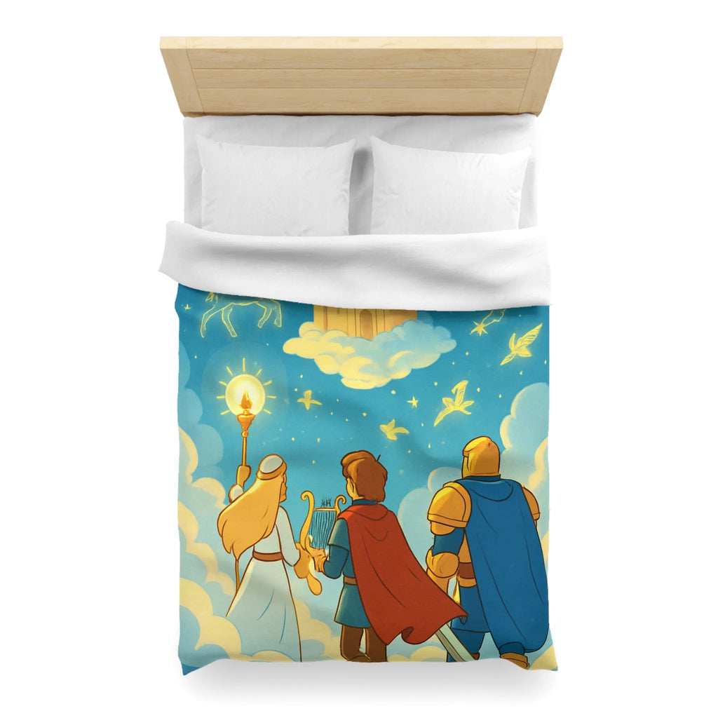 Housse de couette illustrée avec château magique et constellation céleste féerique pour enfants