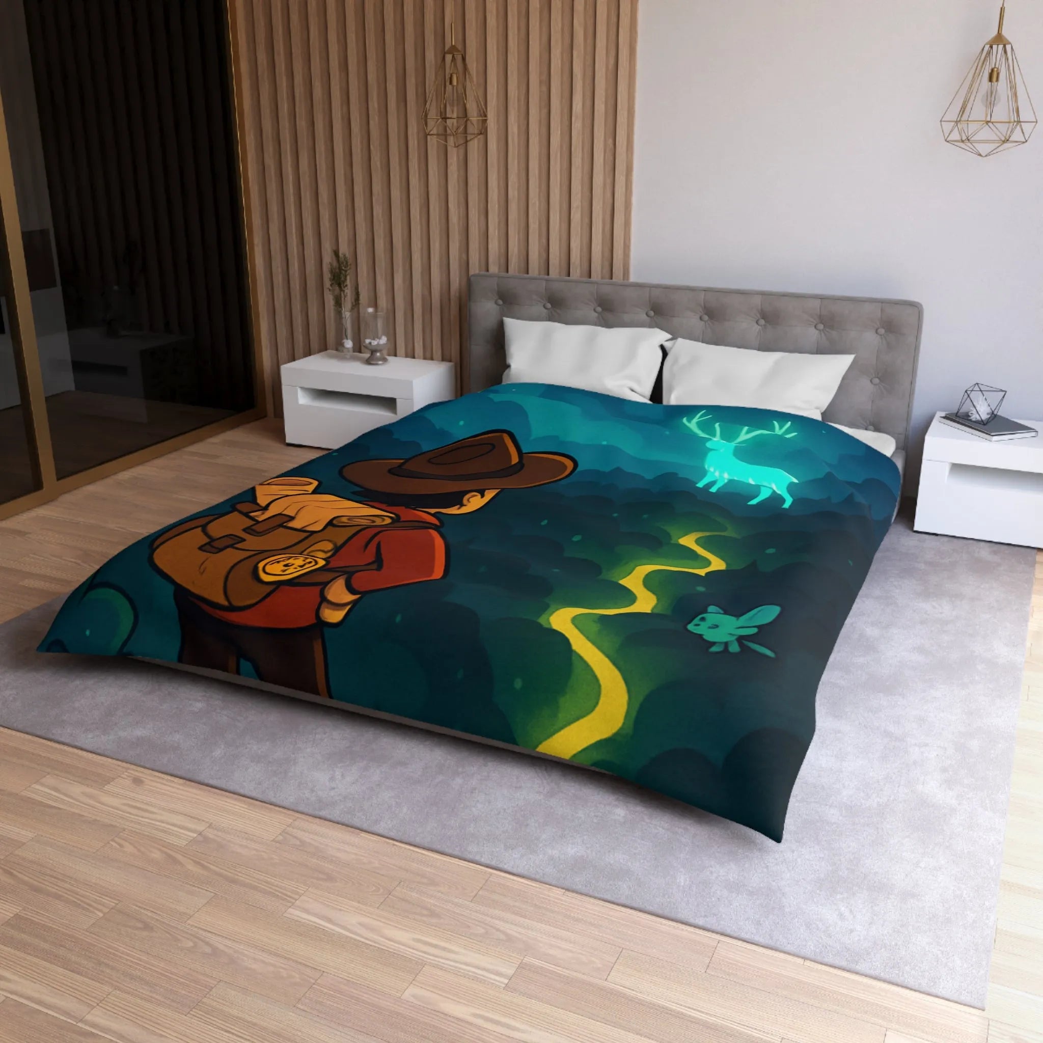 Enchantez Votre Espace avec une Housse de Couette de Randonneur en Forêt Mystique