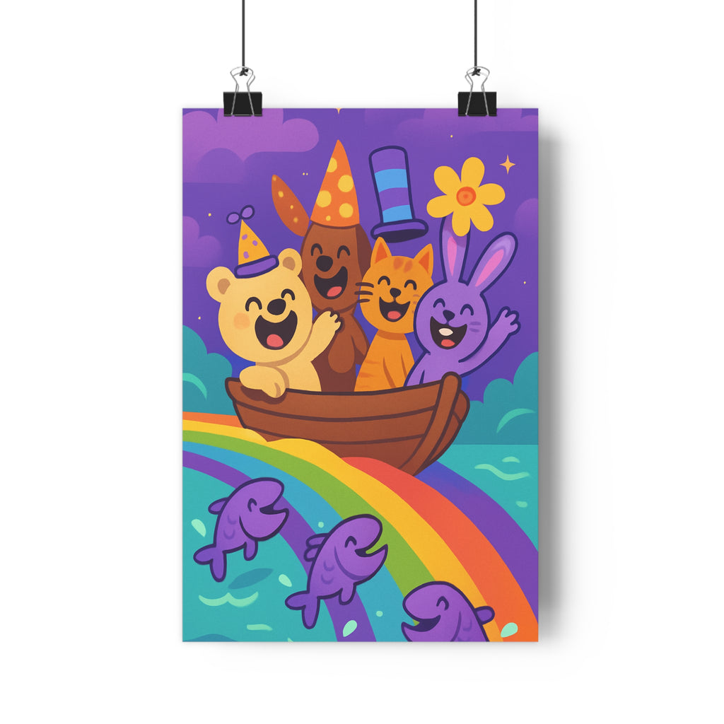 Poster décoratif joyeux coloré animaux cartoon chambre enfant arcenciel fantaisie vibrant unique qualité qualité