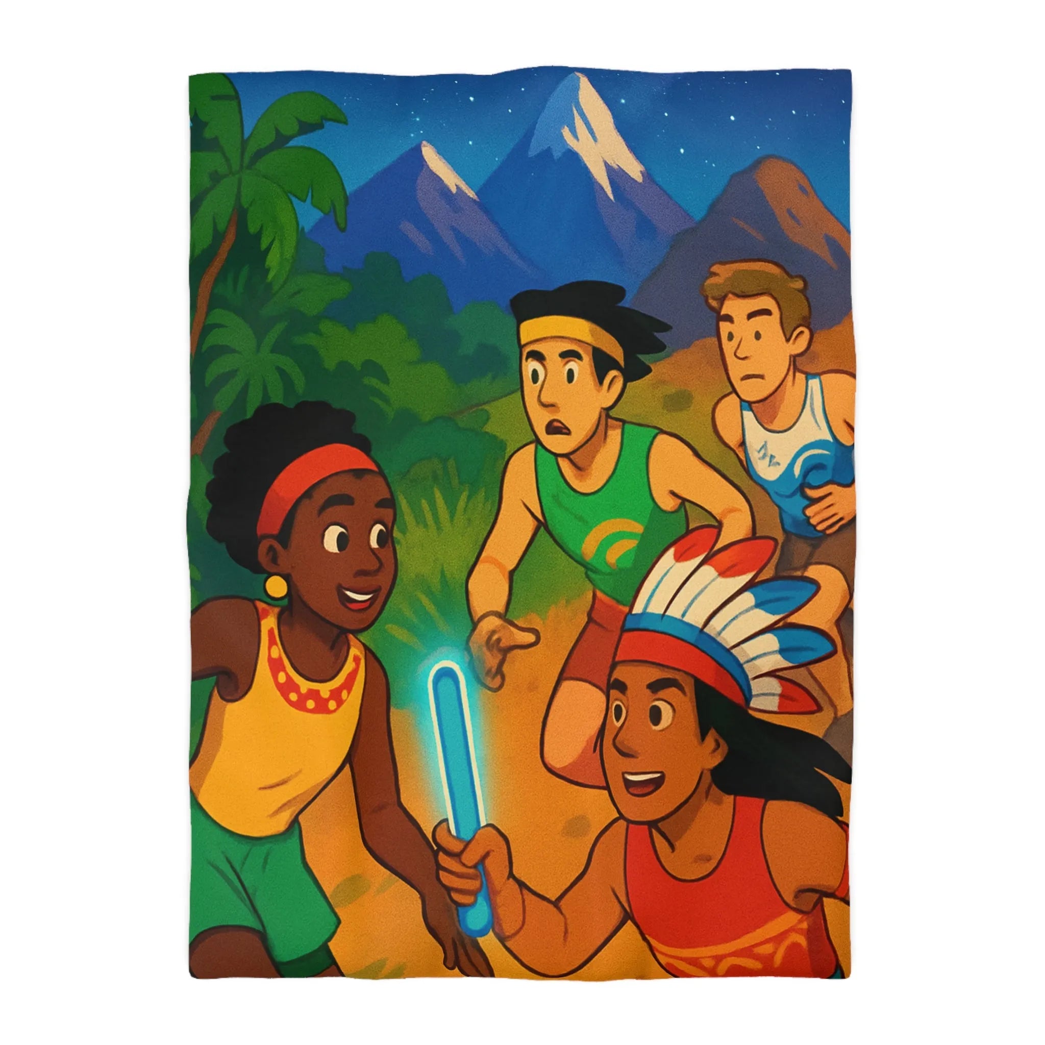 Excursion Nocturne Amusante: Housse de Couette avec Athlètes Courant sous le Ciel Étoilé