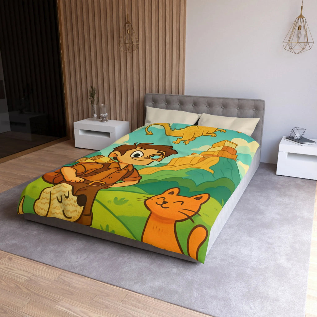 Housse de Couette Enfant Aventure avec Dragon et Animaux pour Voyage Imaginaire