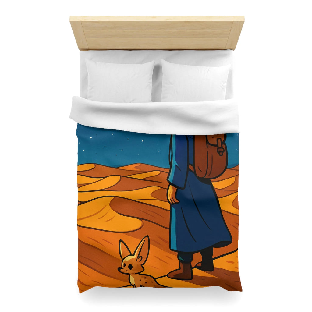 Housse de Couette Désert Nocturne Nomade Bleu Étoilé et Renard des Sables Enchanté
