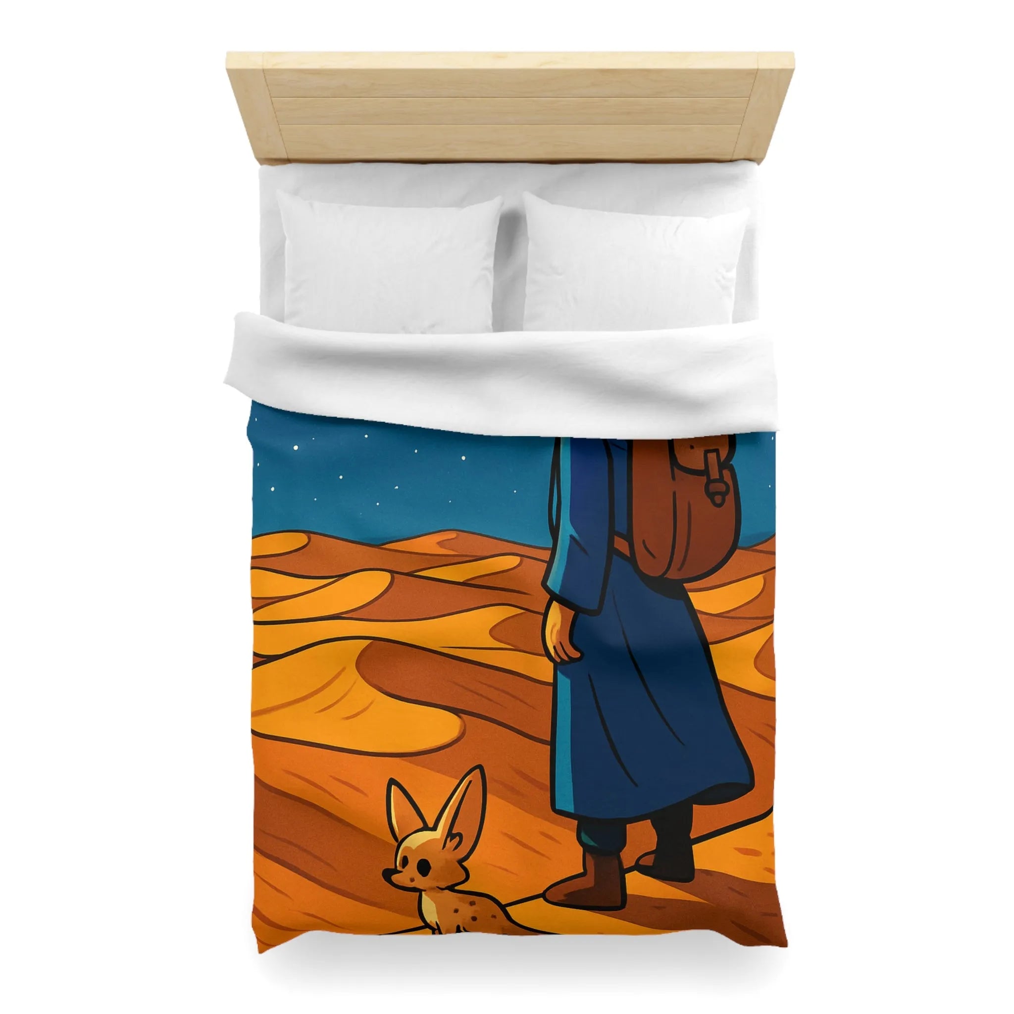 Housse de Couette Désert Nocturne Nomade Bleu Étoilé et Renard des Sables Enchanté