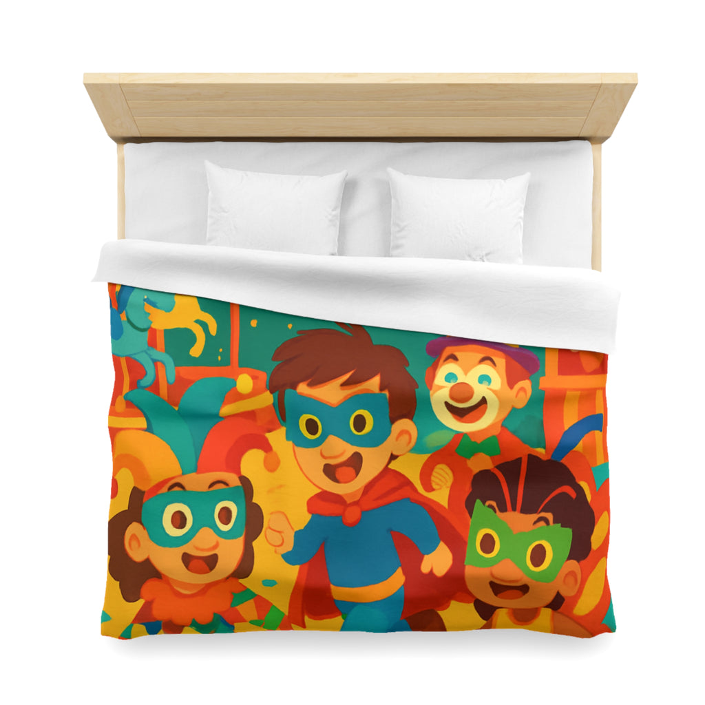 Joyeuse fête foraine avec enfants costumés courant joyeusement parmi attractions colorées nocturnes