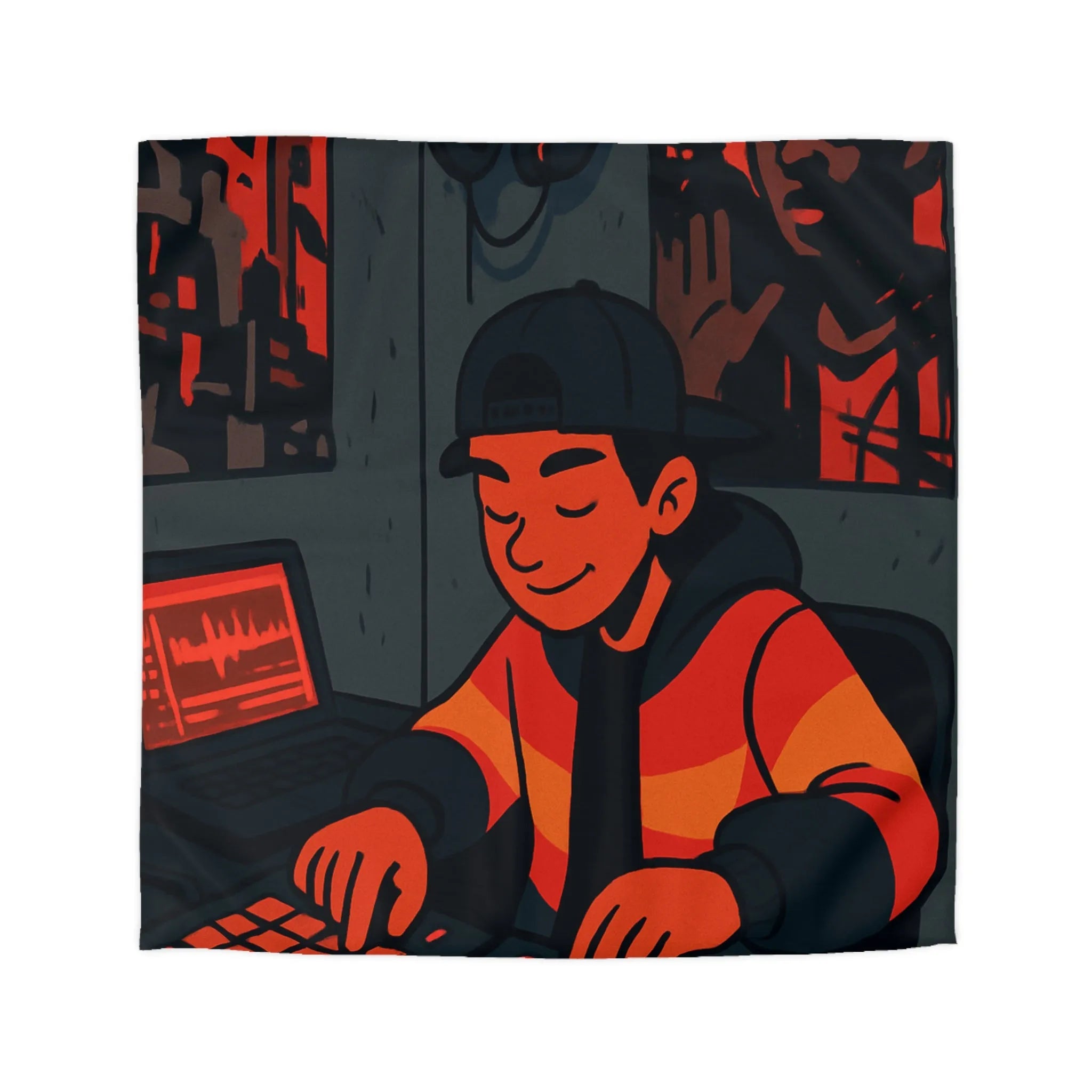 Housse de couette design studio moderne avec touche artistique rouge et noire