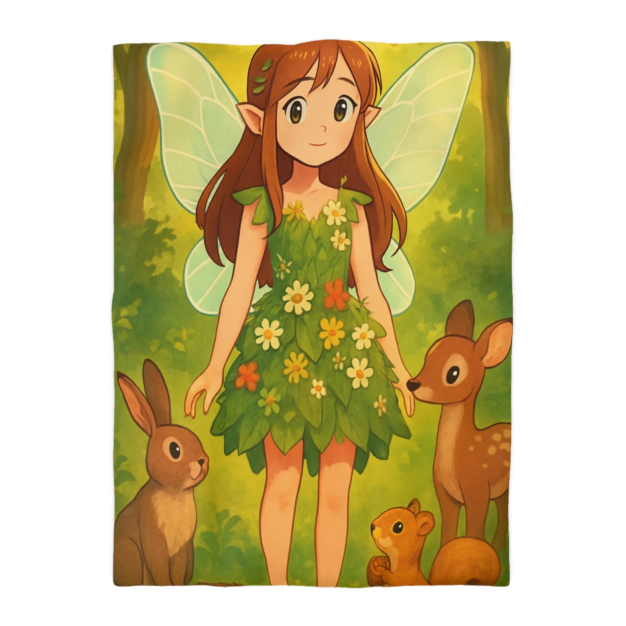 Housse de couette féerique avec fée et animaux de la forêt pour enfants