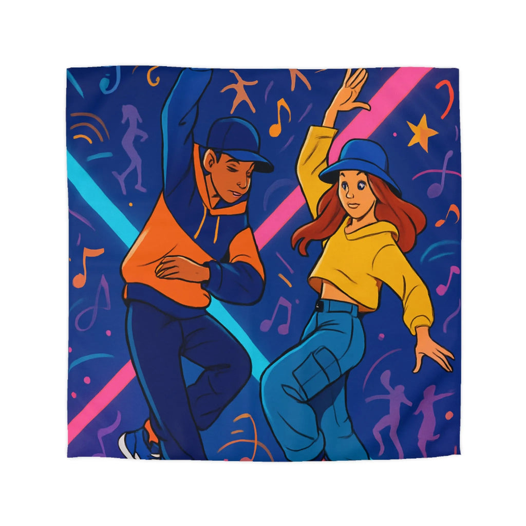 Housse de couette dynamique avec danseurs hip hop sur fond coloré et musical