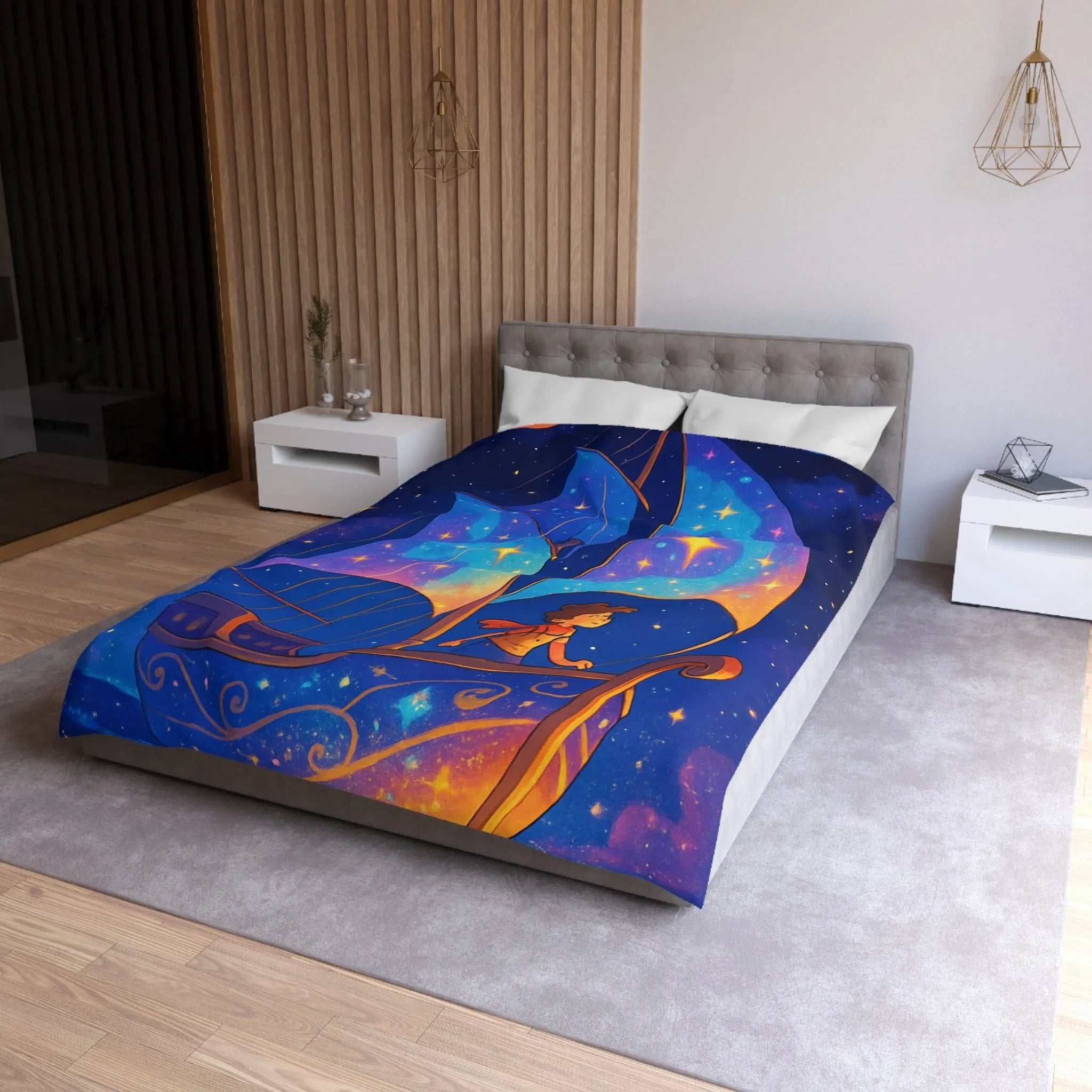 Housse de Couette Enchantée: Bateau Stardust Voyageant Dans l'Univers Étoilé pour Enfants