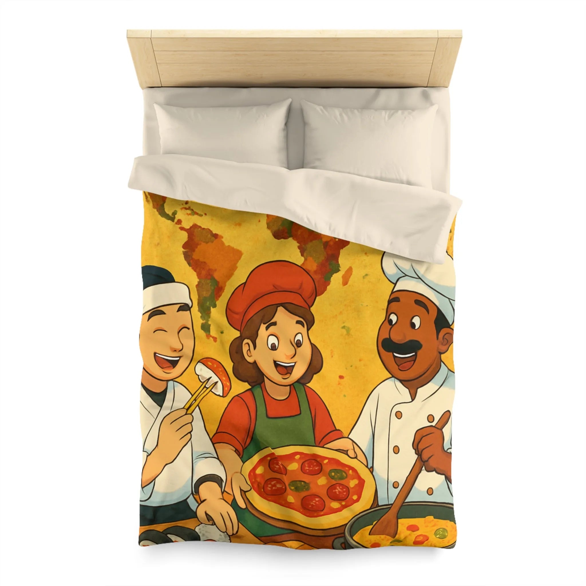 Housse de Couette Cuisine Culturelle : Carte du Monde et Chefs Gourmands