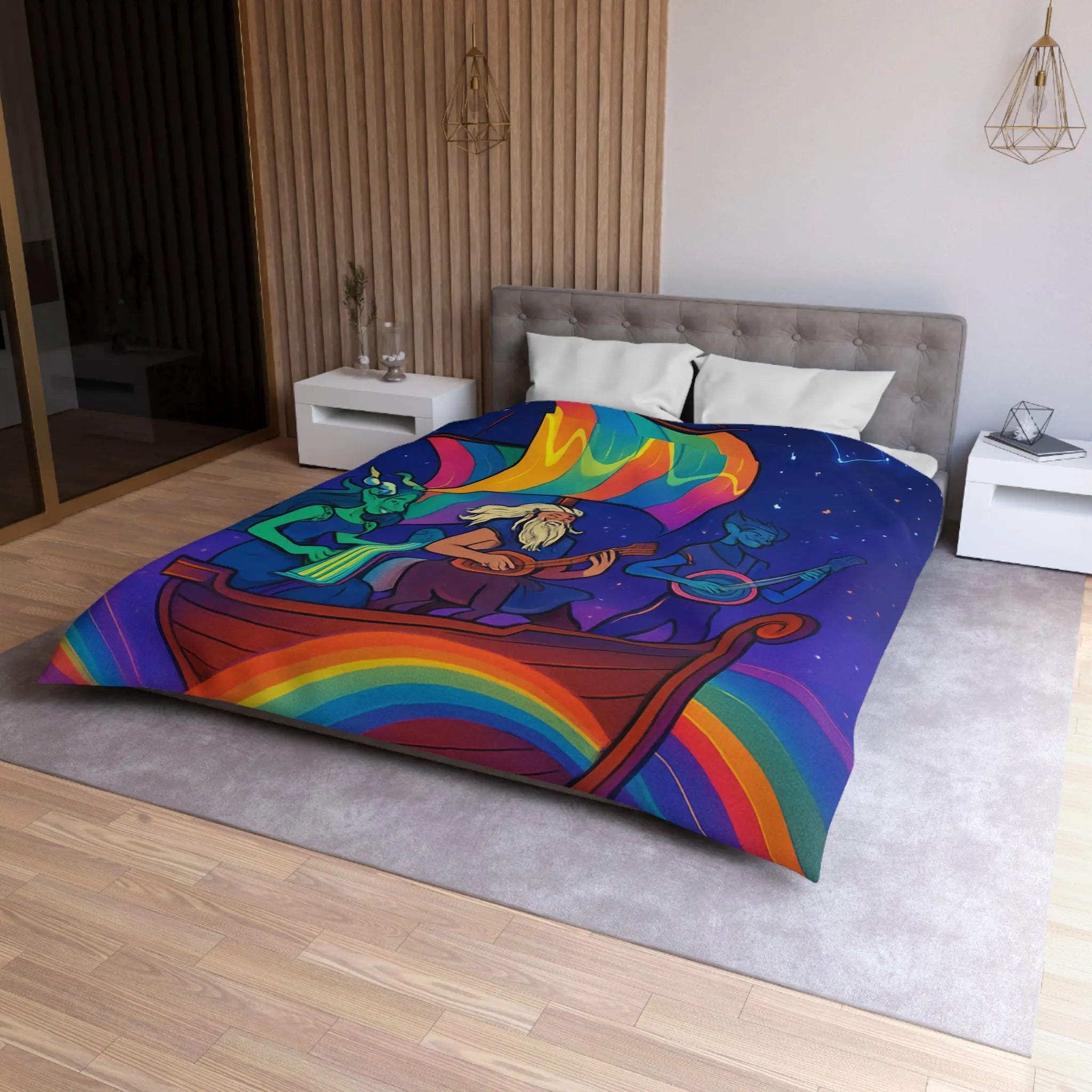 Explorez un monde magique: housse de couette avec bateaux et constellations colorées