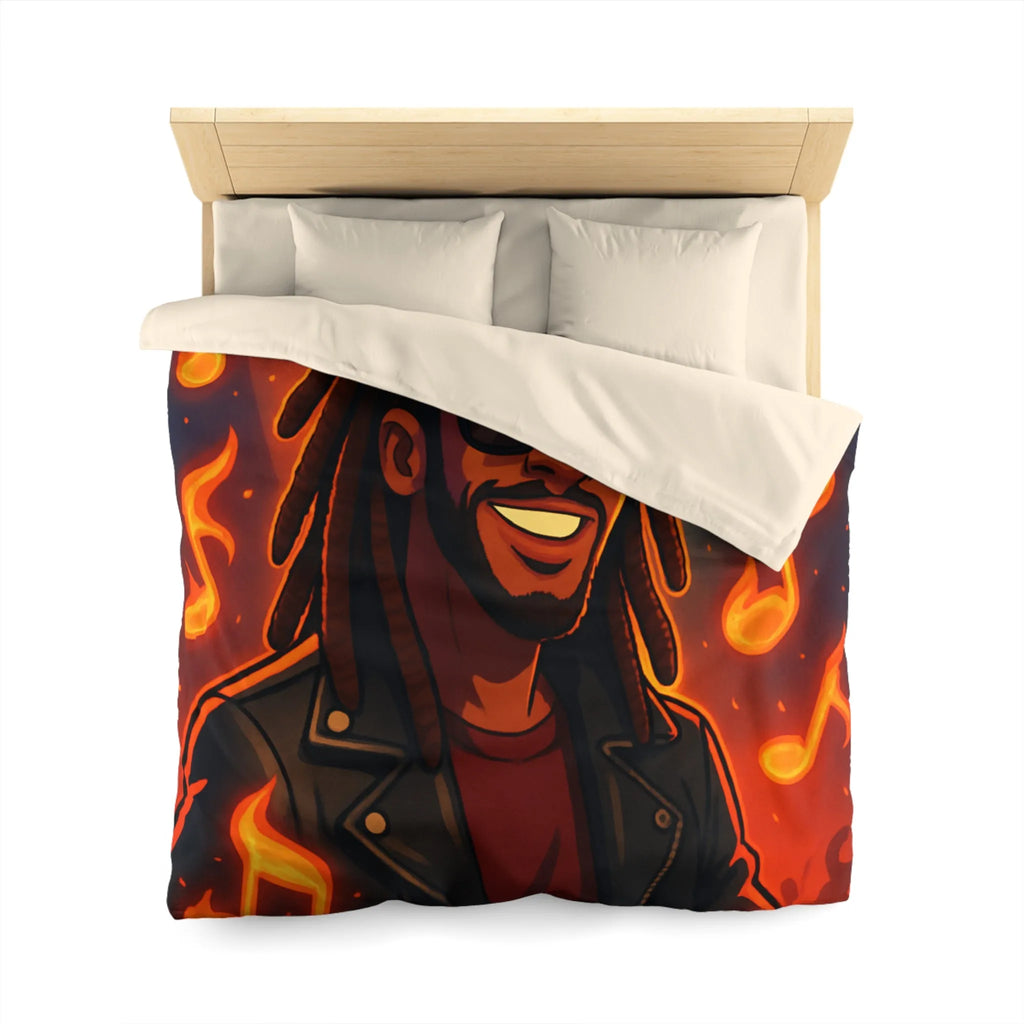 Housse de couette artistique avec musicien animé sous lumières de concert colorées