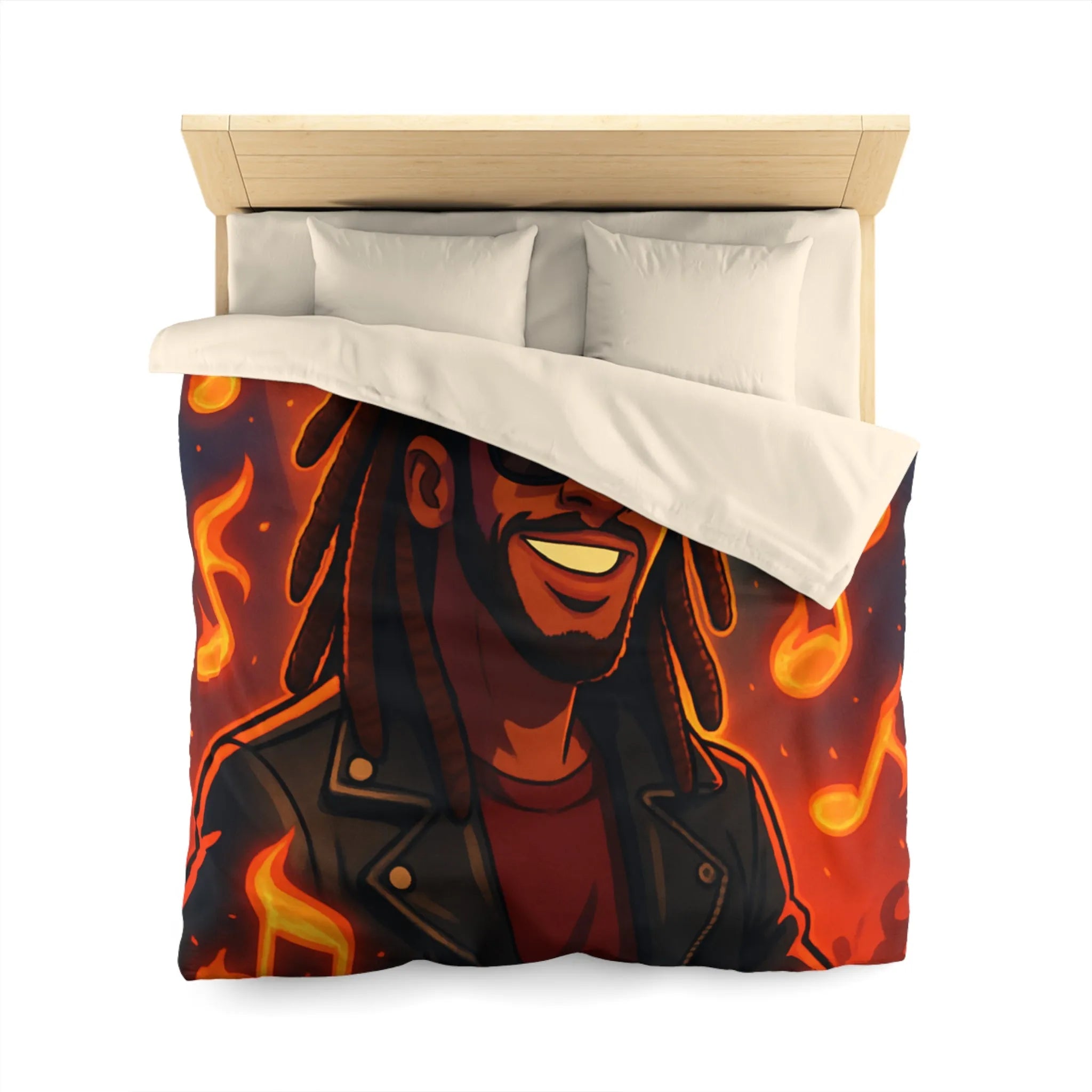 Housse de couette artistique avec musicien animé sous lumières de concert colorées