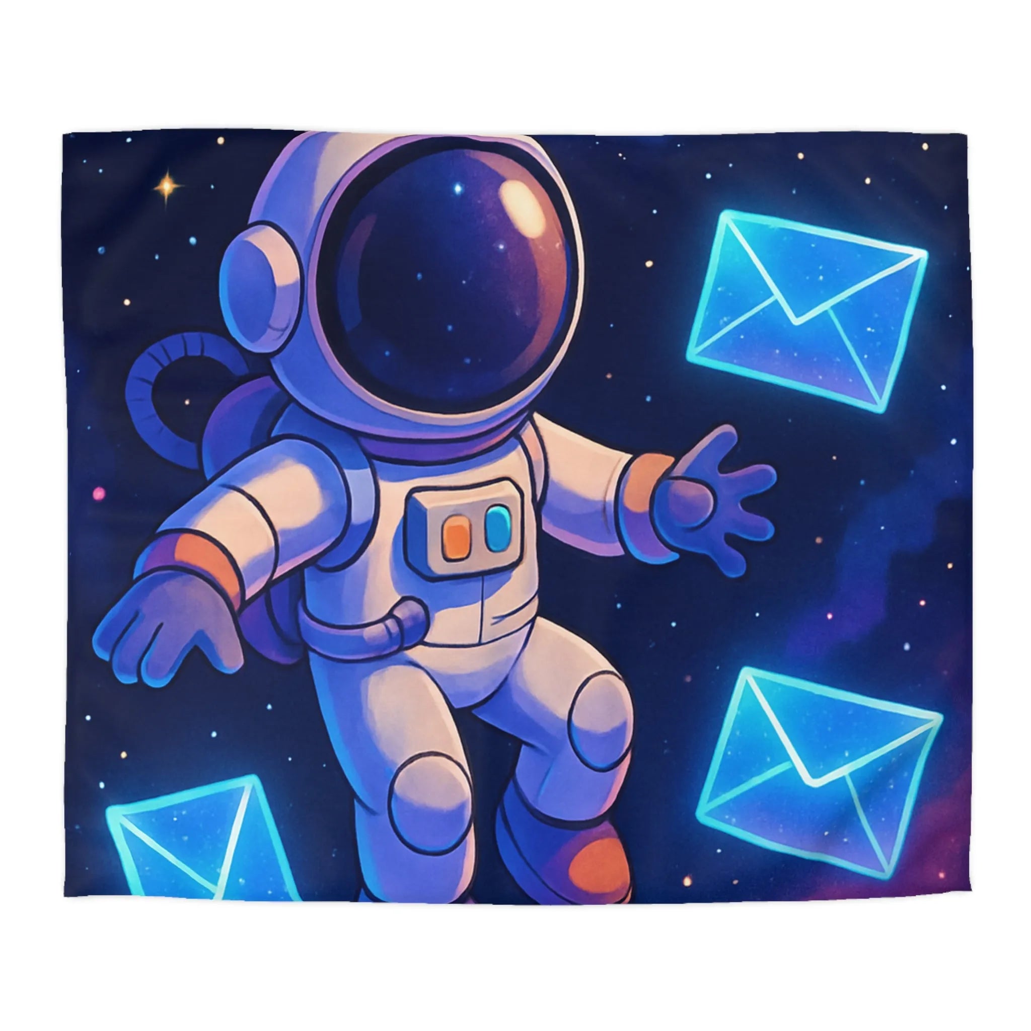 Housse de Couette Astronaute Flottant dans l'Espace avec Enveloppes et Planète Colorée