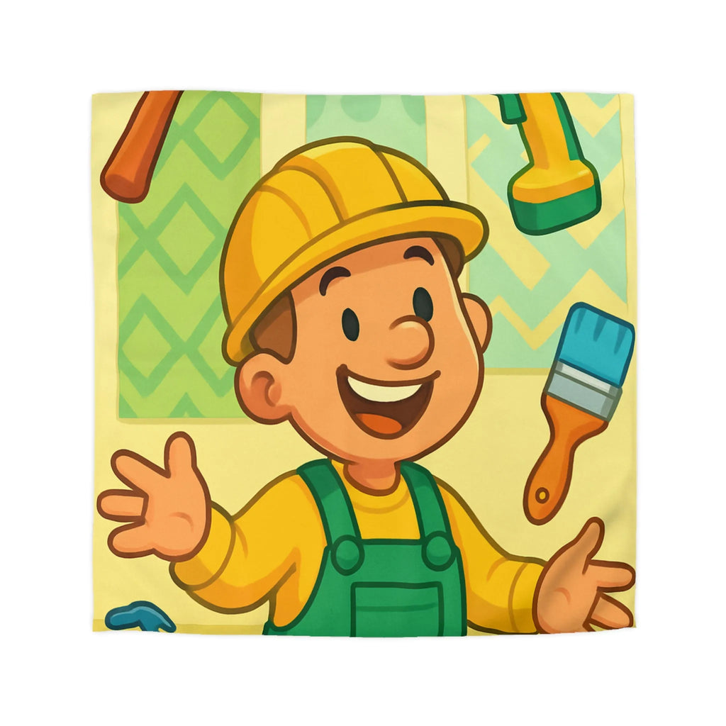 Housse de couette joyeuse pour enfants avec outils de bricolage et personnage souriant