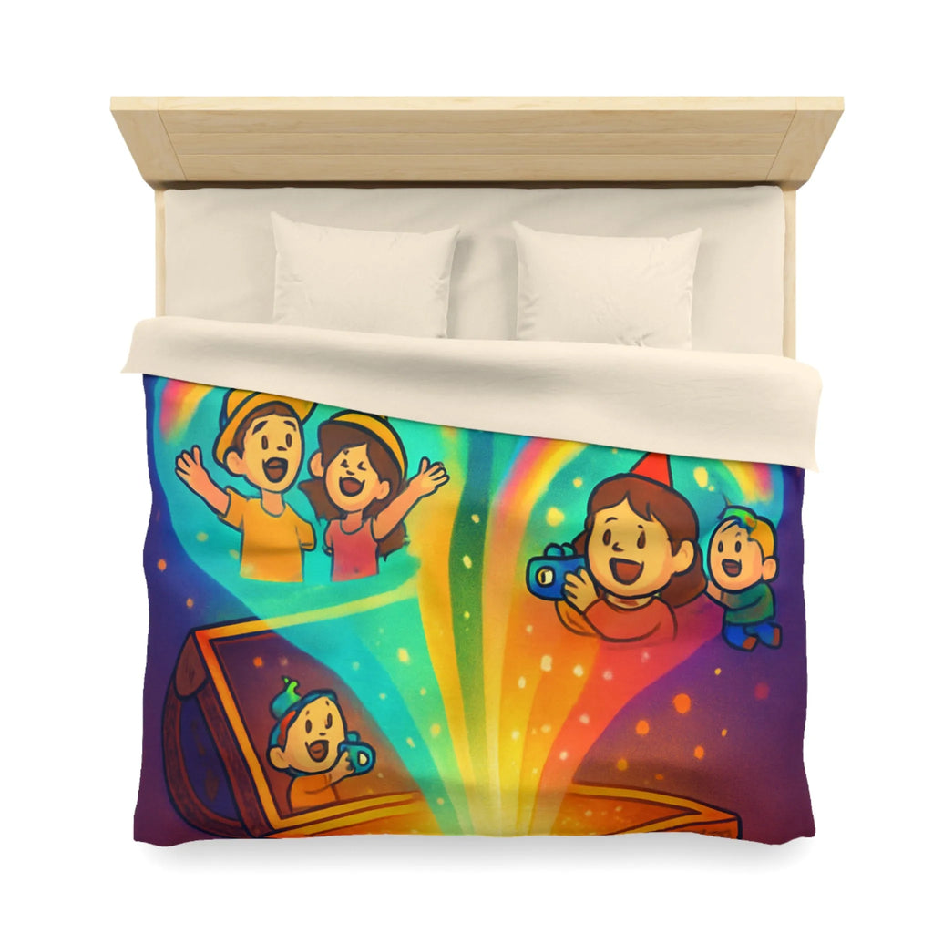 Housse de couette colorée avec coffre magique et souvenirs lumineux pour chambre joyeuse