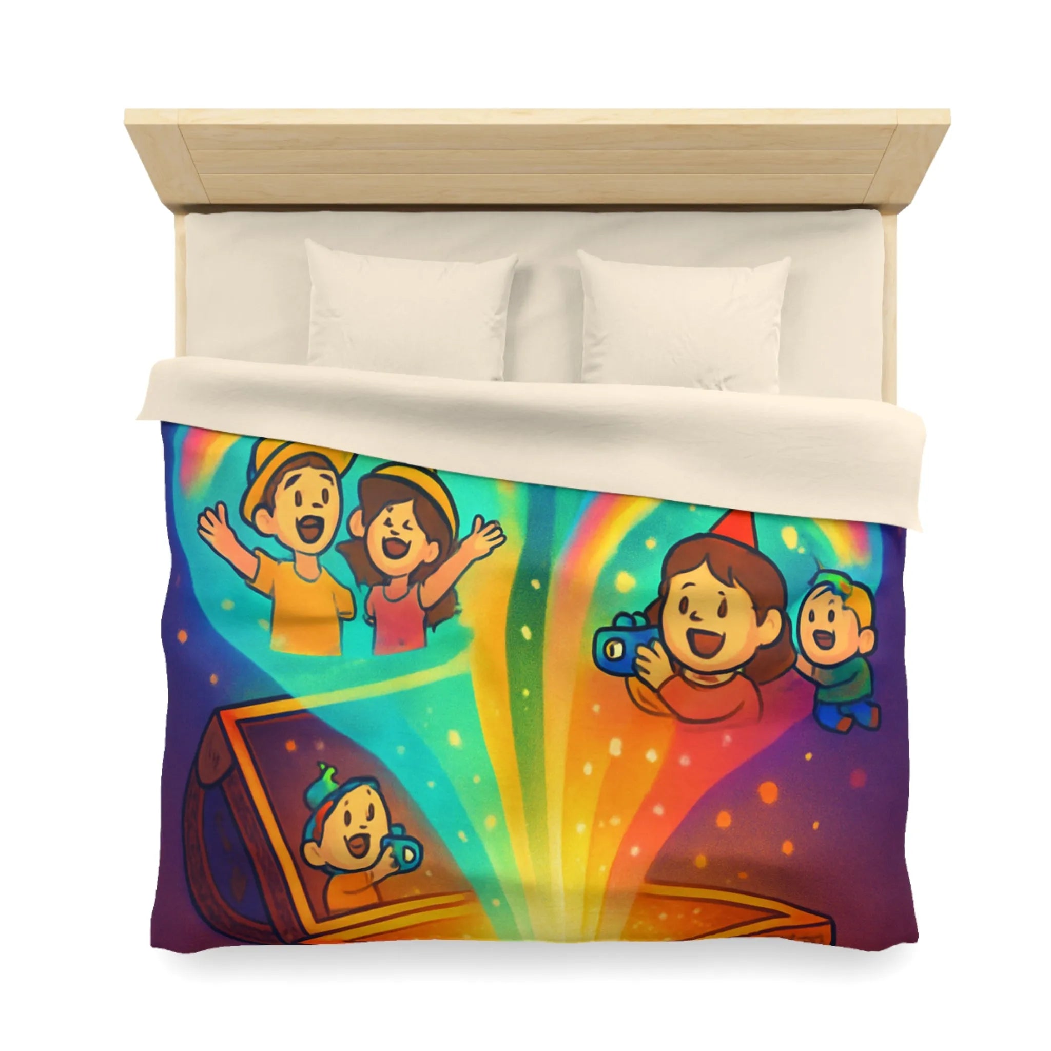 Housse de couette colorée avec coffre magique et souvenirs lumineux pour chambre joyeuse