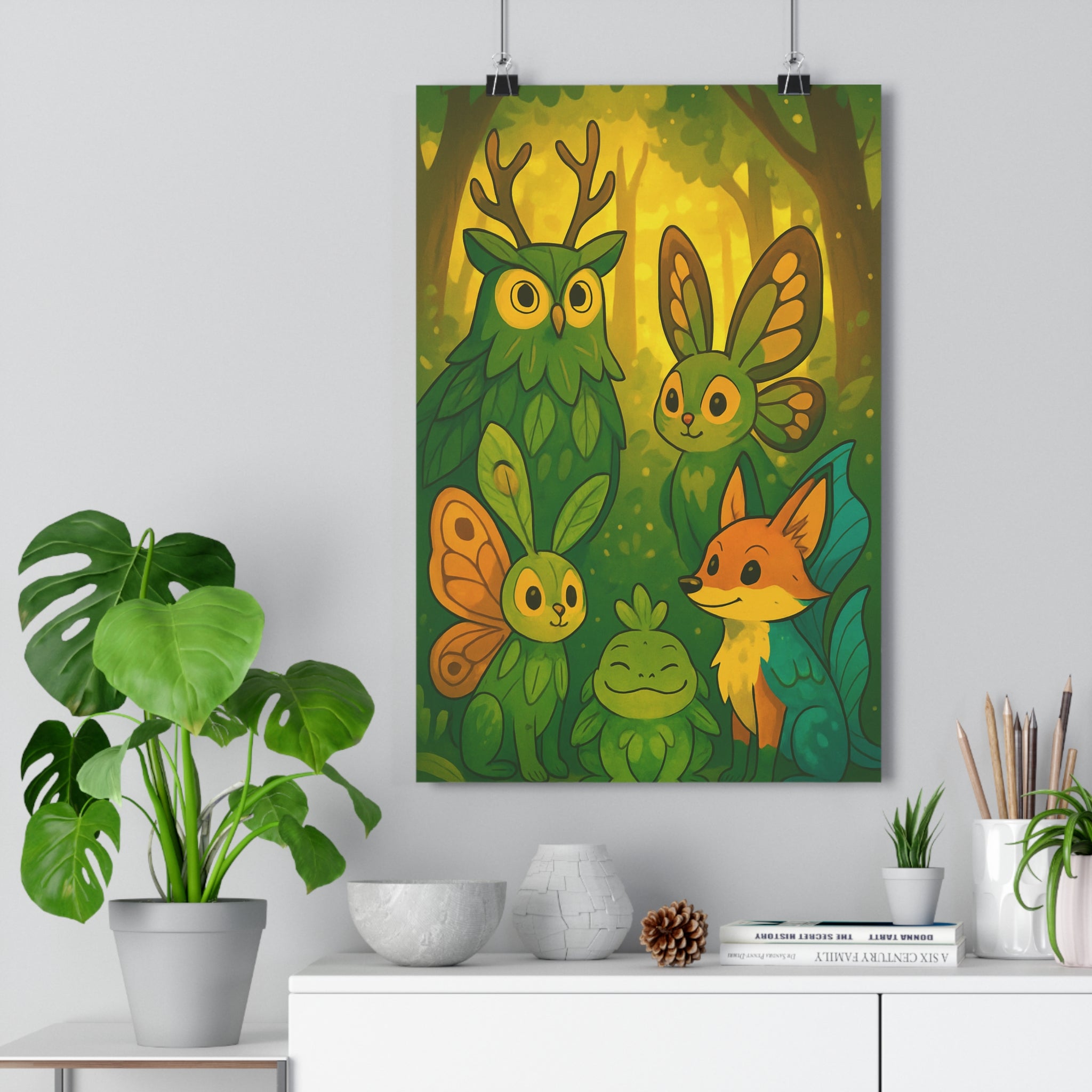 Poster décoratif anime écologique vert orange nature créatures fantastiques chambre salon ambiance harmonieuse qualité