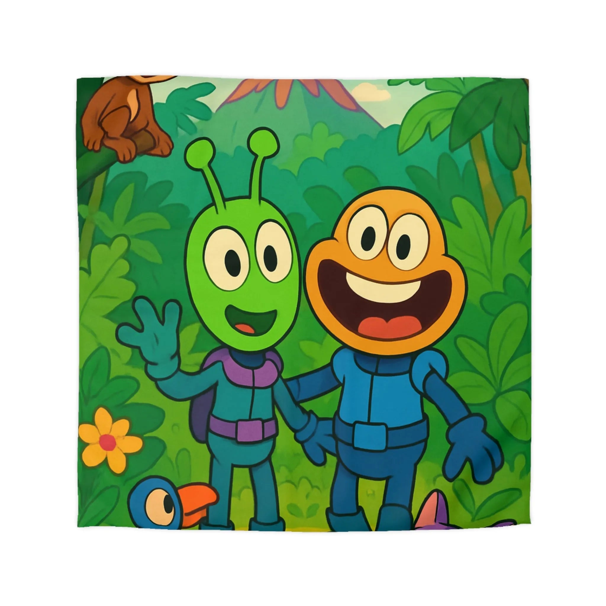 Housse de couette colorée avec animaux et extraterrestres dans une jungle animée