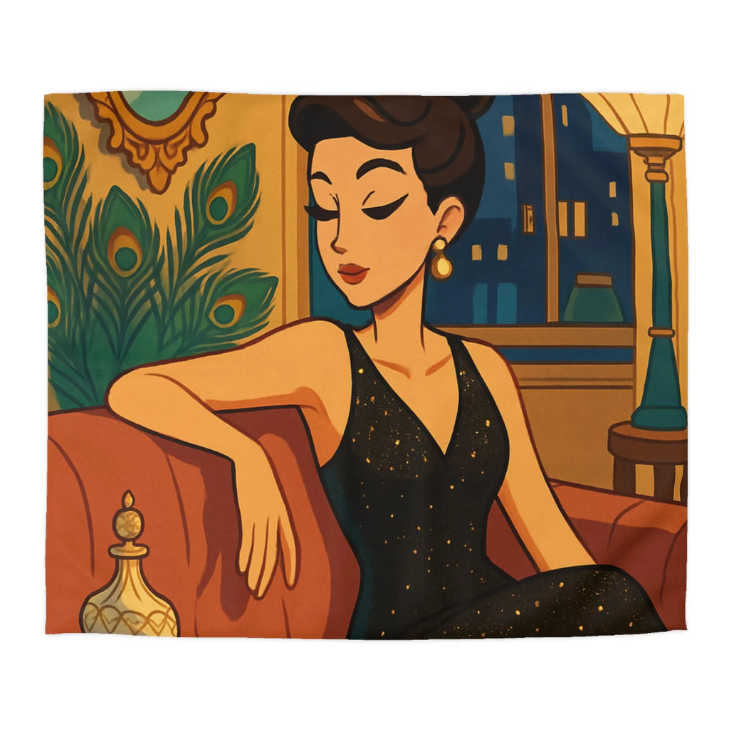 Élégante Femme Vintage Élégamment Assise sur Canapé dans Appartement Luxueux Années 50