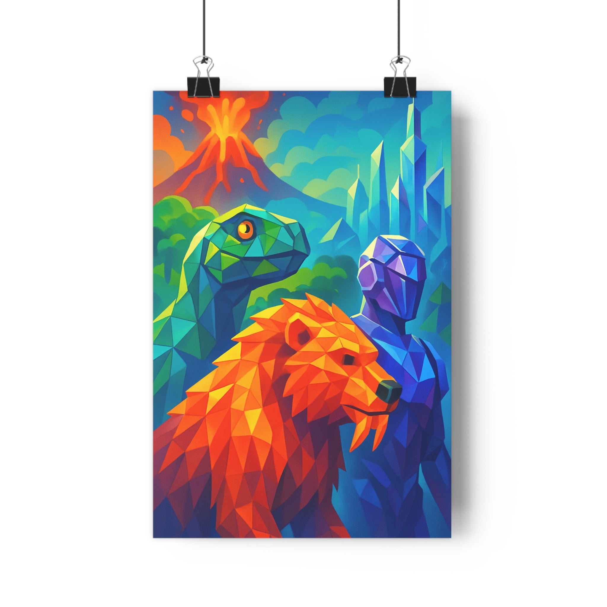 Poster décoratif géométrique vert orange bleu bureau aventure évolutif dynamique vibrant mural artistique éclatant