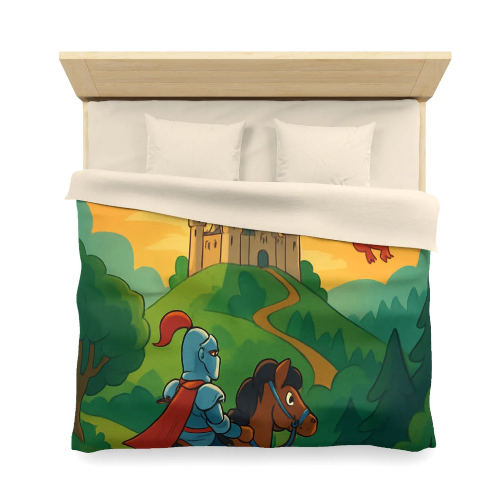 Housse de couette chevalier et dragons colorés pour chambre enfant thème aventure magique