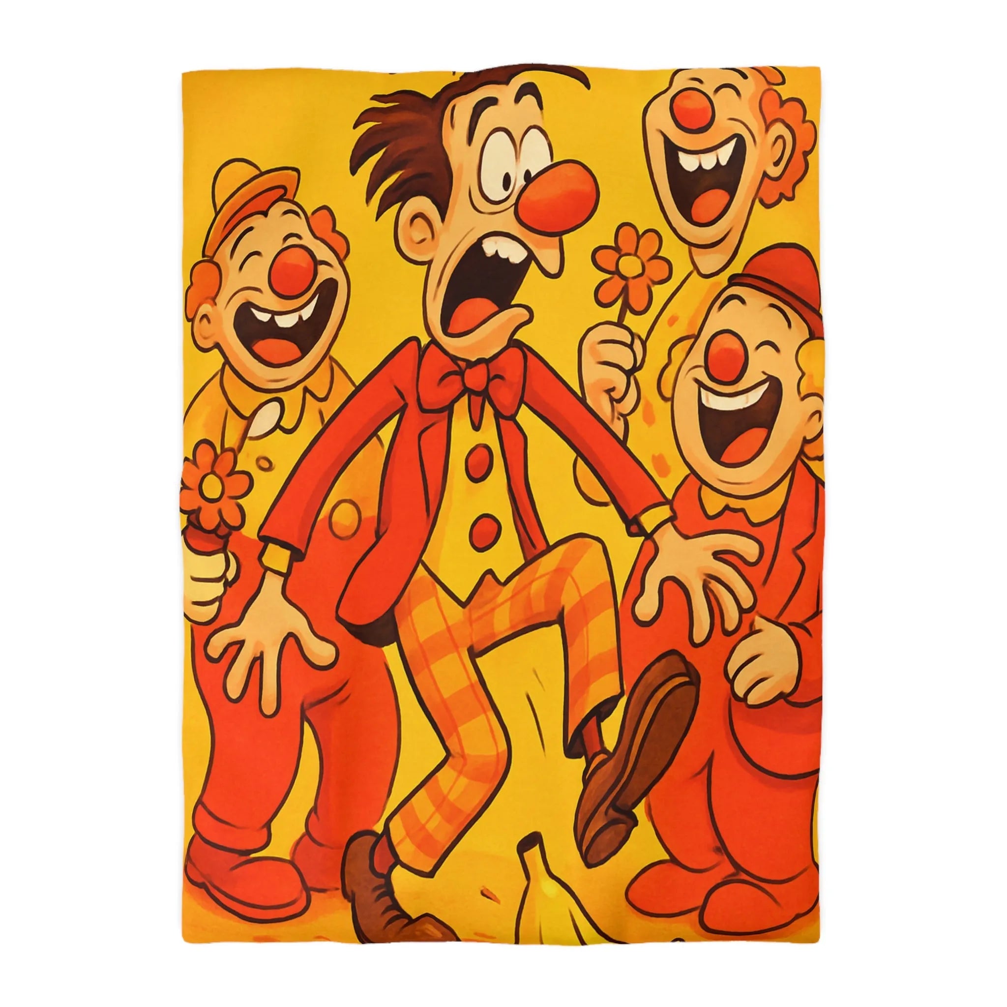 Housse de Couette Colorée avec Design Amusant de Clowns et Bananes Glissantes