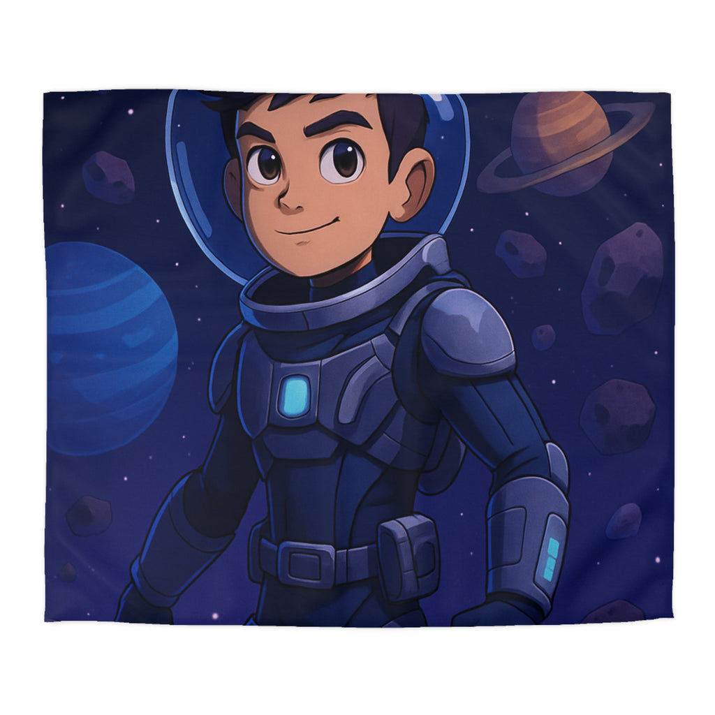 Housse de couette pour enfants : aventure spatiale avec jeune astronaute et planètes colorées