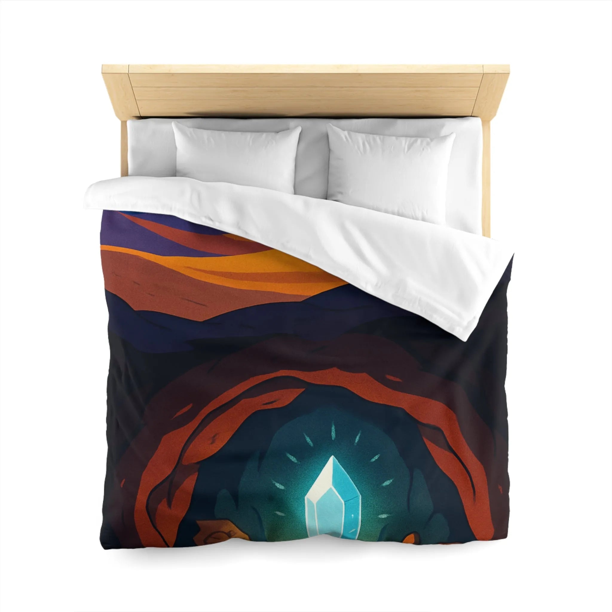 Housse de couette avec paysage nocturne et cristal lumineux dans une grotte mystérieuse