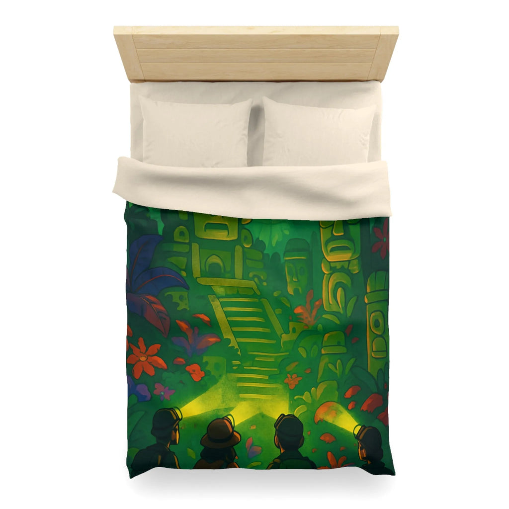 Housse de couette forêt tropicale avec statues anciennes, parfait pour les explorateurs nocturnes