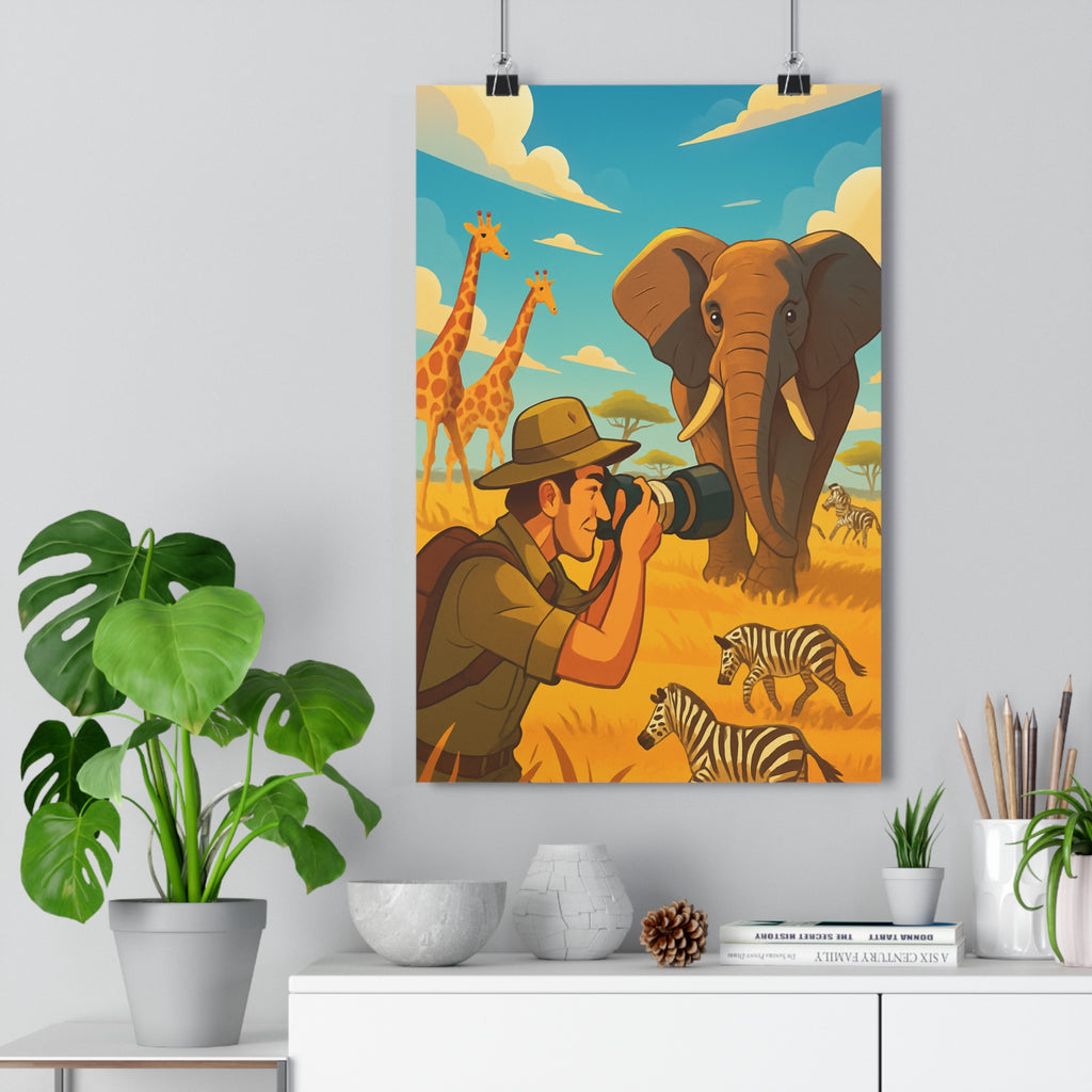 Poster décoratif animé vibrant éléphant zèbres girafes aventure joyeux salon chambre 30x46 coloré qualité