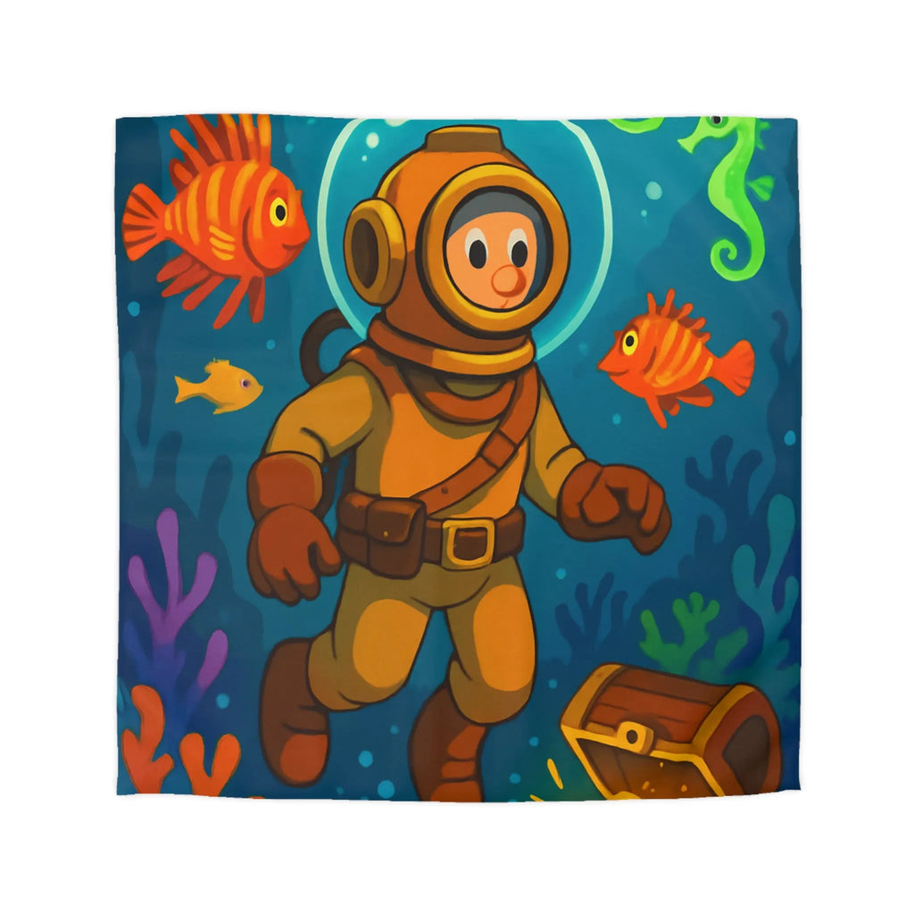 Housse de couette enfant aventure sous-marine avec plongeur et trésor coloré en dessin animé