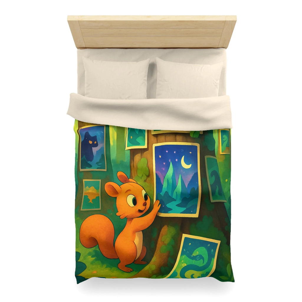 Housse de Couette Enchantée avec Écureuil et Tableaux Nocturnes pour Chambre d'Enfant