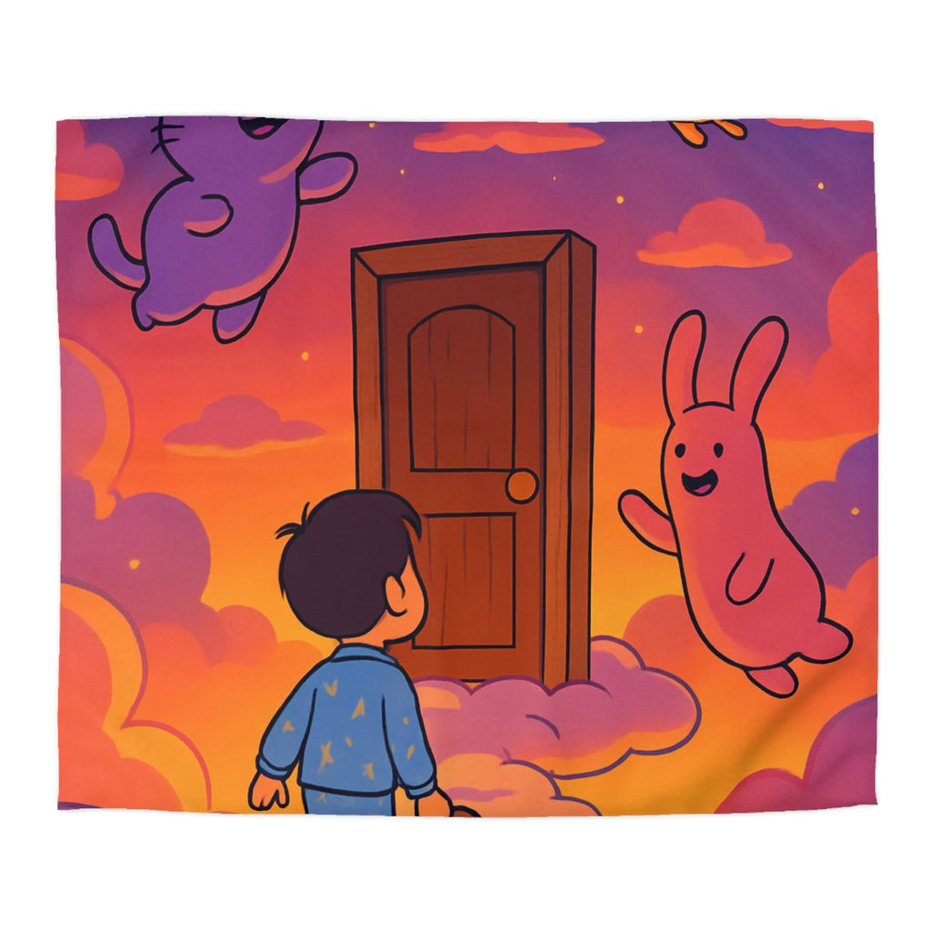 Housse de couette enfants : rêves colorés avec nuages et créatures magiques amusantes