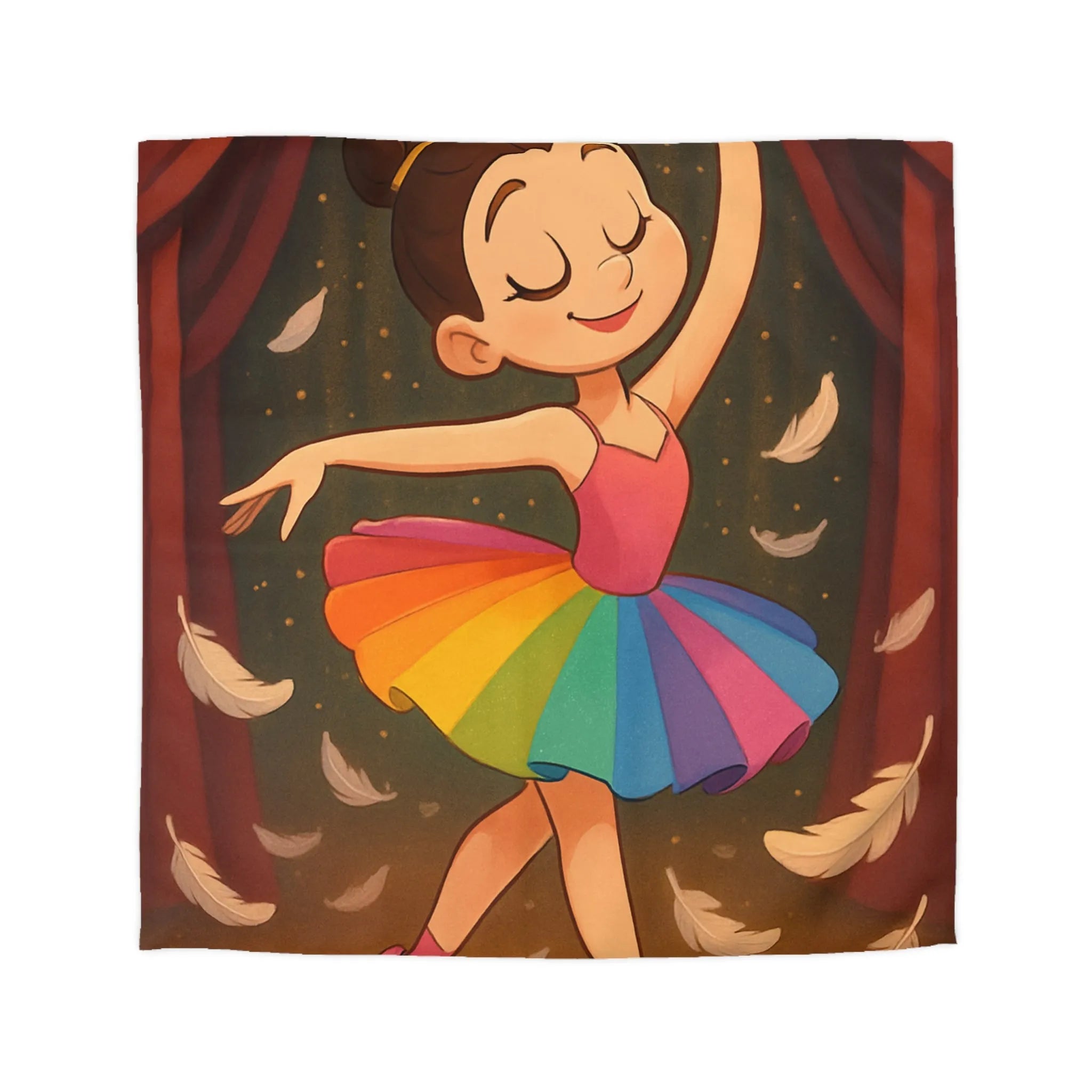 Housse de couette enfant ballerine arc-en-ciel danse plumes féériques pour chambre magique