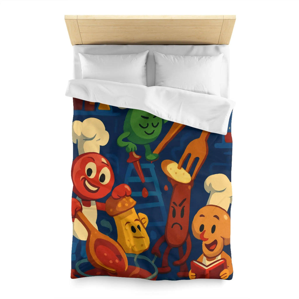 Housse de couette colorée chefs amusants cuisine amusante personnages recettes fourchettes