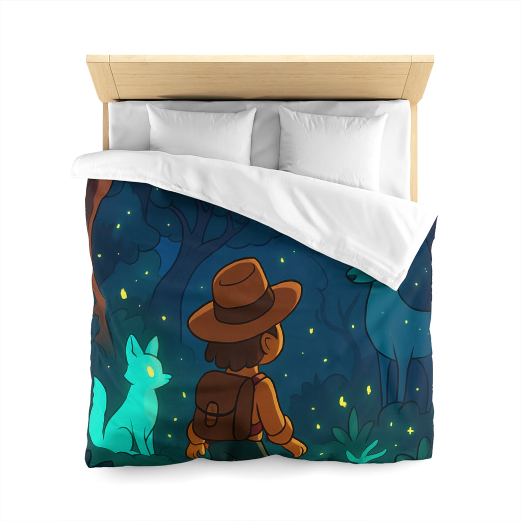 Housse de couette paysage nocturne avec renard et cerf mystiques sous la lune