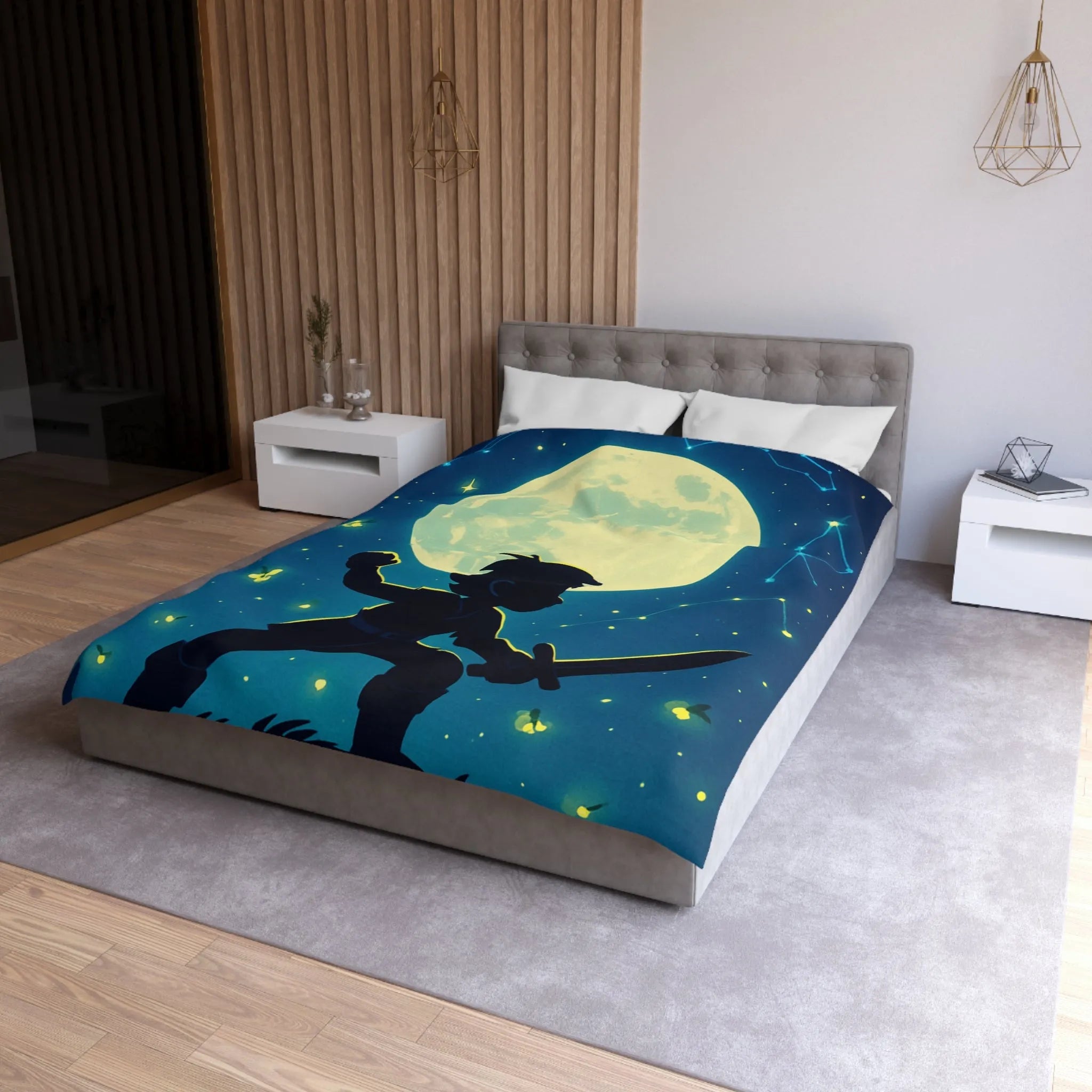 Housse de couette enfant design aventurier nocturne avec lune et constellations magiques