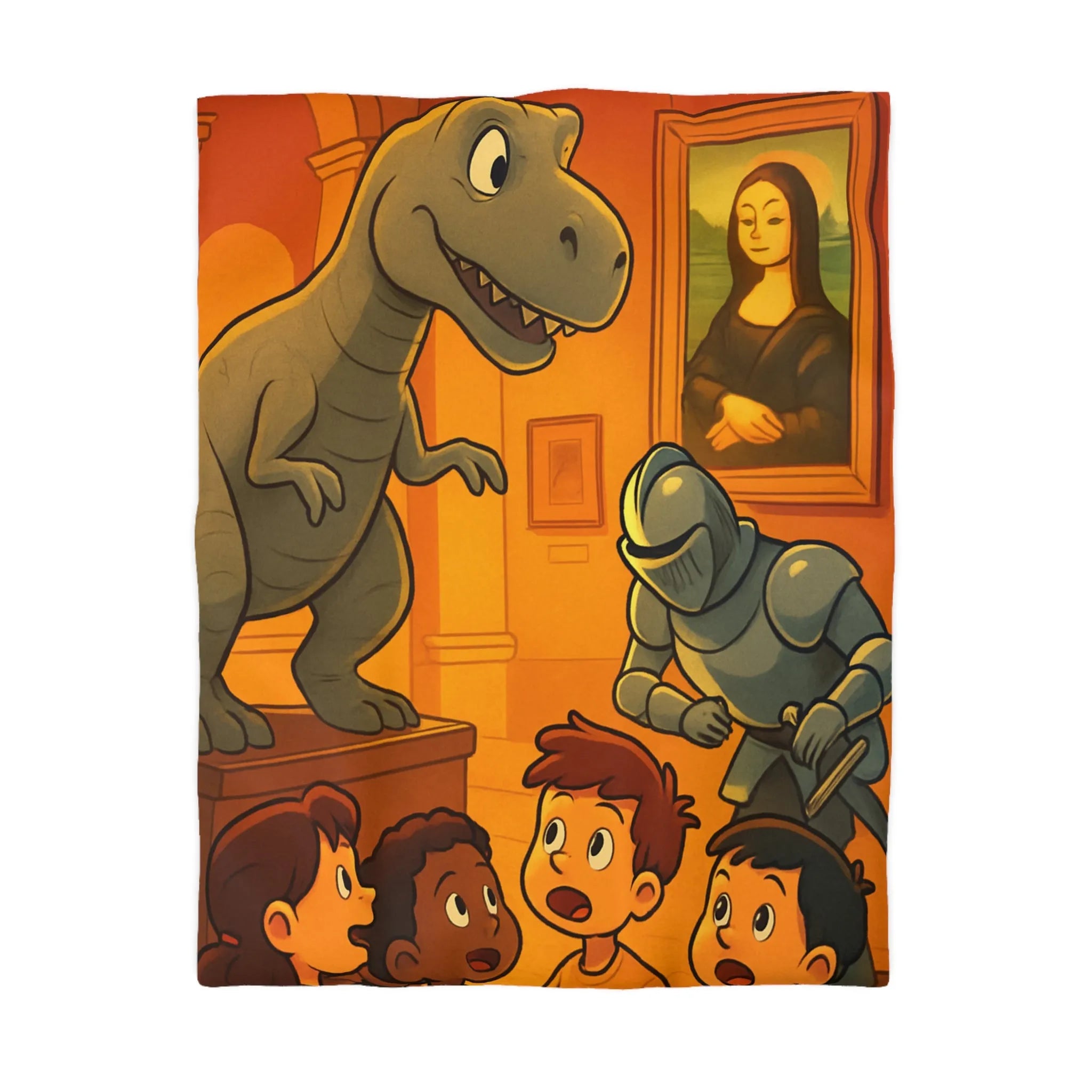 Housse de couette avec scène amusante de musée et T-Rex pour enfants créatifs