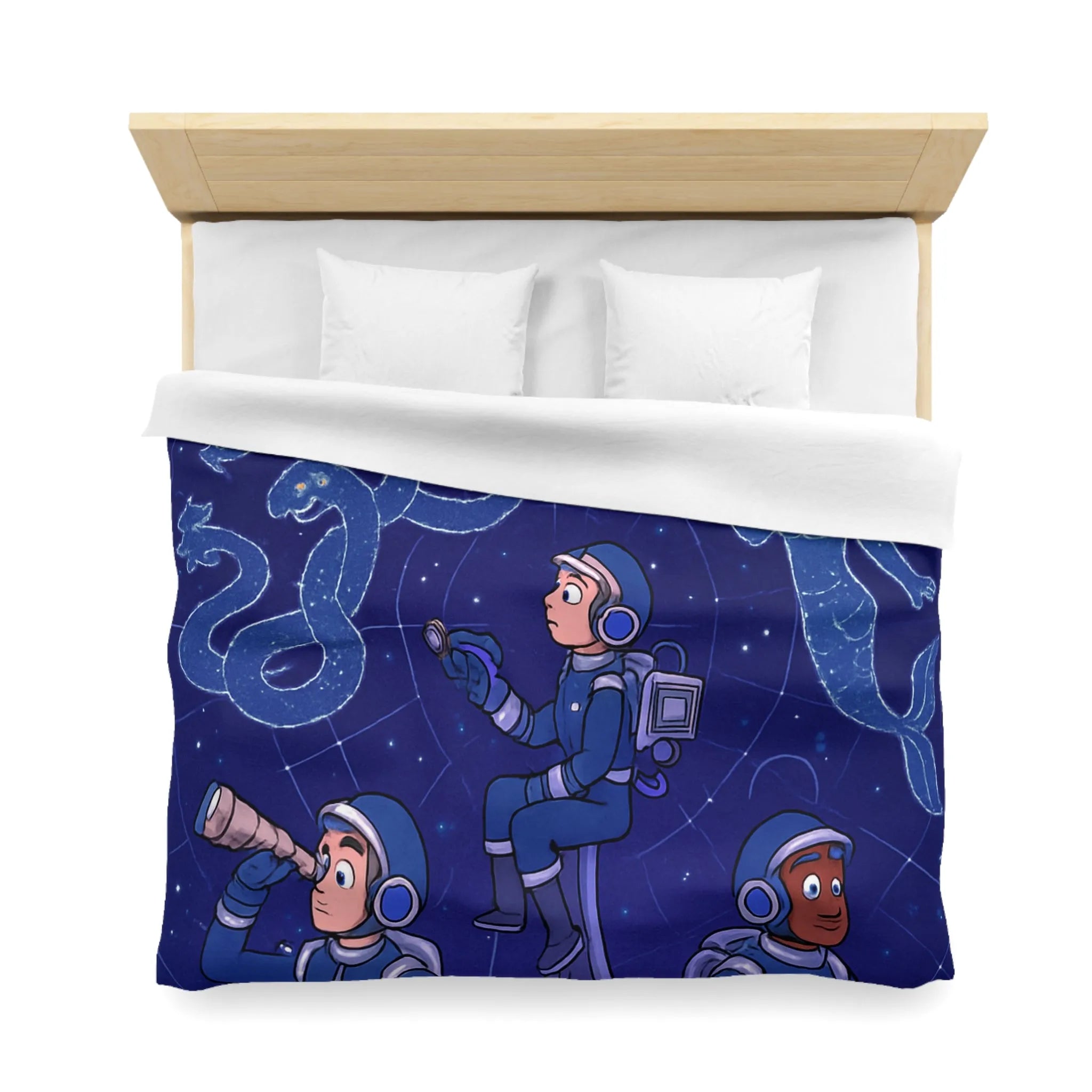 Housse de couette espace enfants avec constellations magiques dragons et sirène.