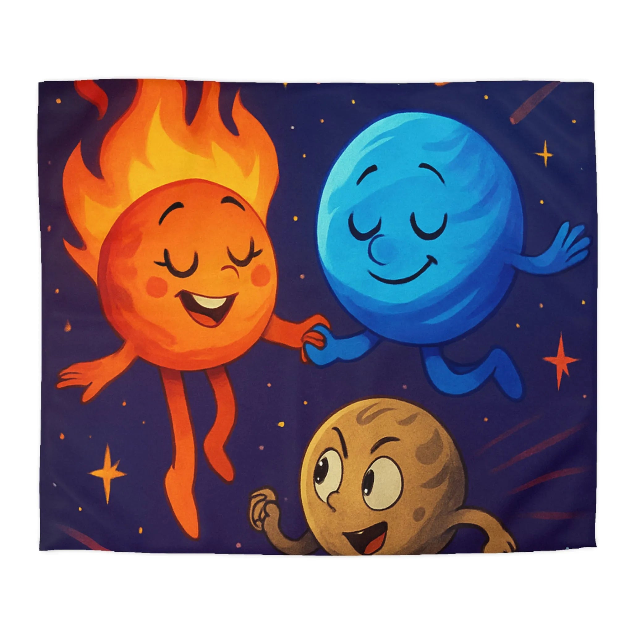 Housse de couette colorée avec illustrations planétaires amusantes et étoiles filantes vibrantes