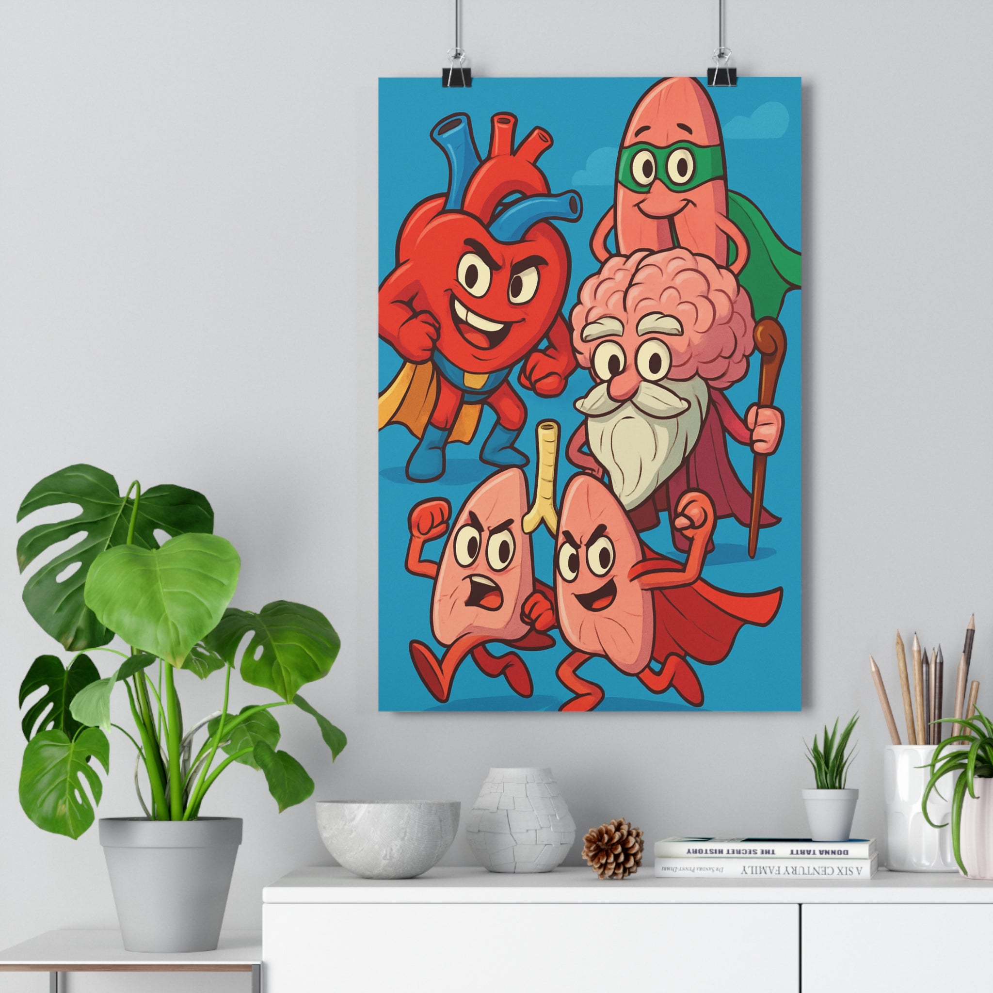 Poster décoratif animé superhéros rouge bleu joyeux chambre enfant éducatif énergique bande dessinée unique