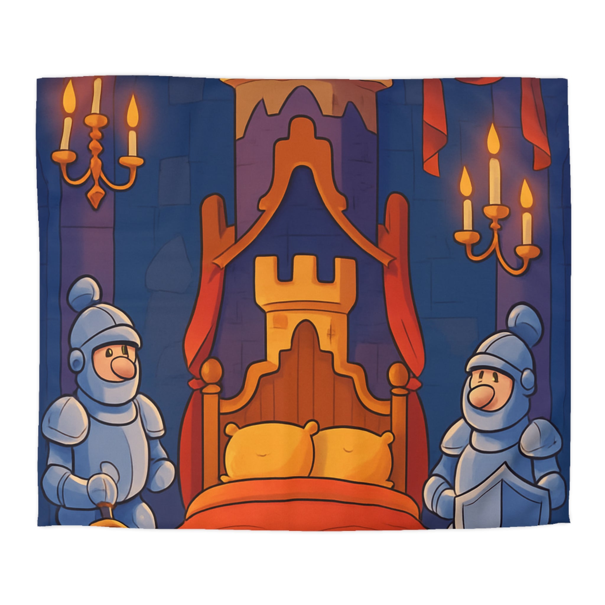 Housse de couette style médiéval avec chevaliers et lit à baldaquin animé
